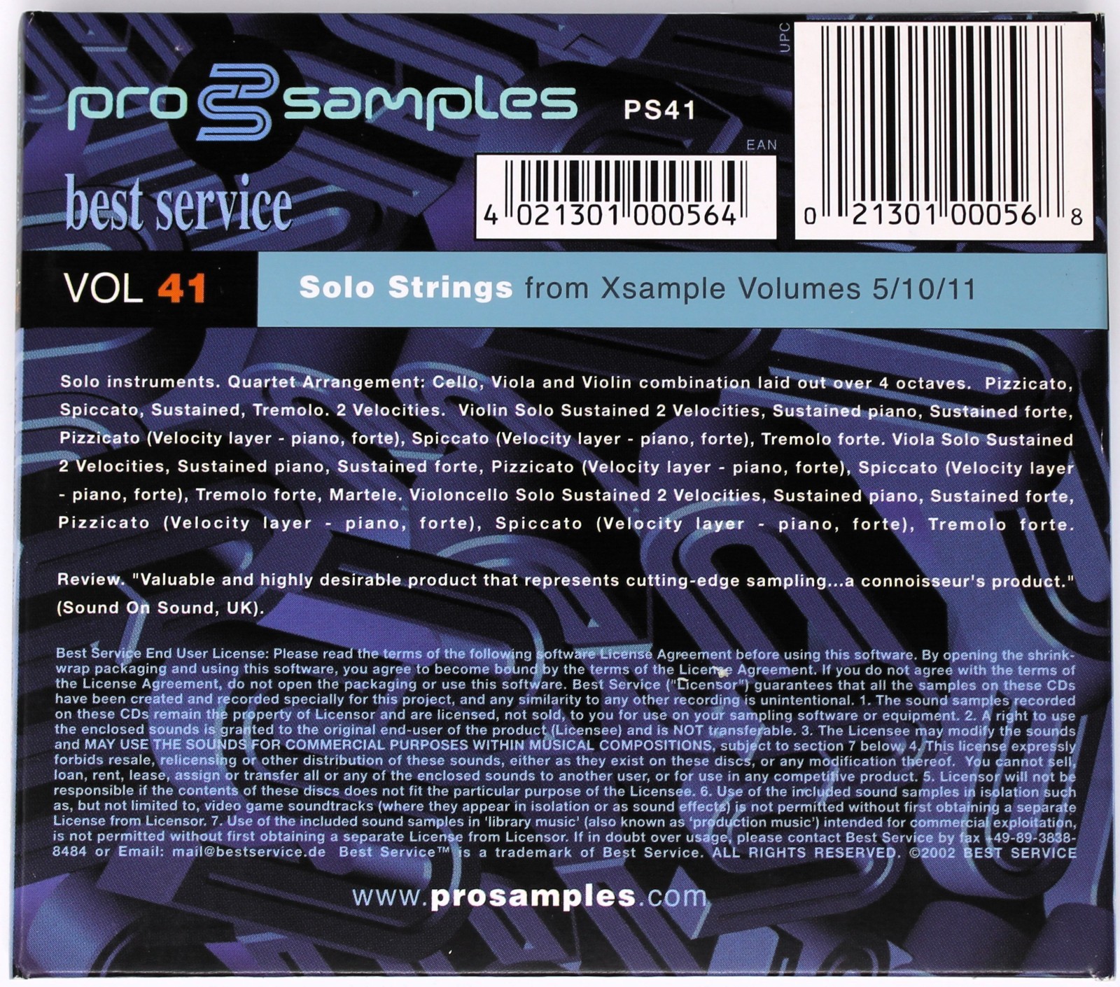 Best Service Pro Samples 41 Solo Strings Sound Library/Sampling 2 CD