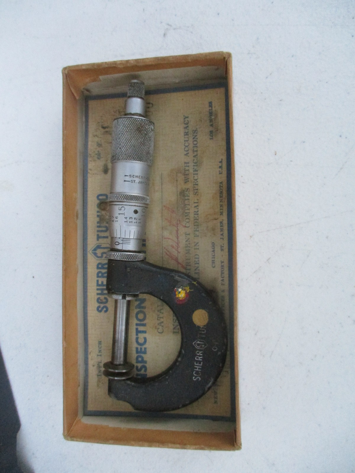 SCHERR TUMICO T-104-LNR MICROMETER, 0-1" ONE INCH CAPACITY w/ Original Box