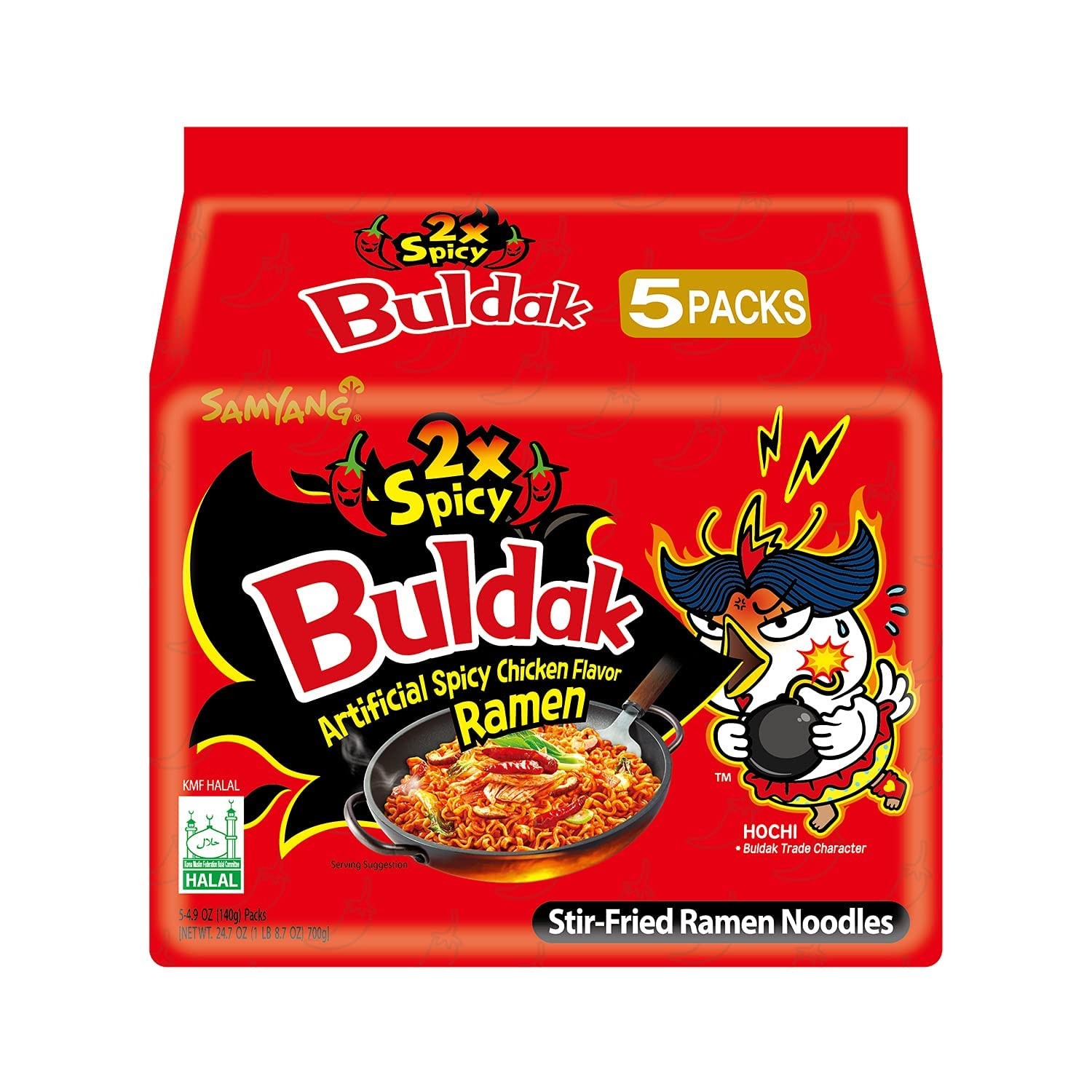 Samyang Buldak Hot Chicken Ramen, Korean Stir-Fried 4.94 Ounce (Pack of 5)