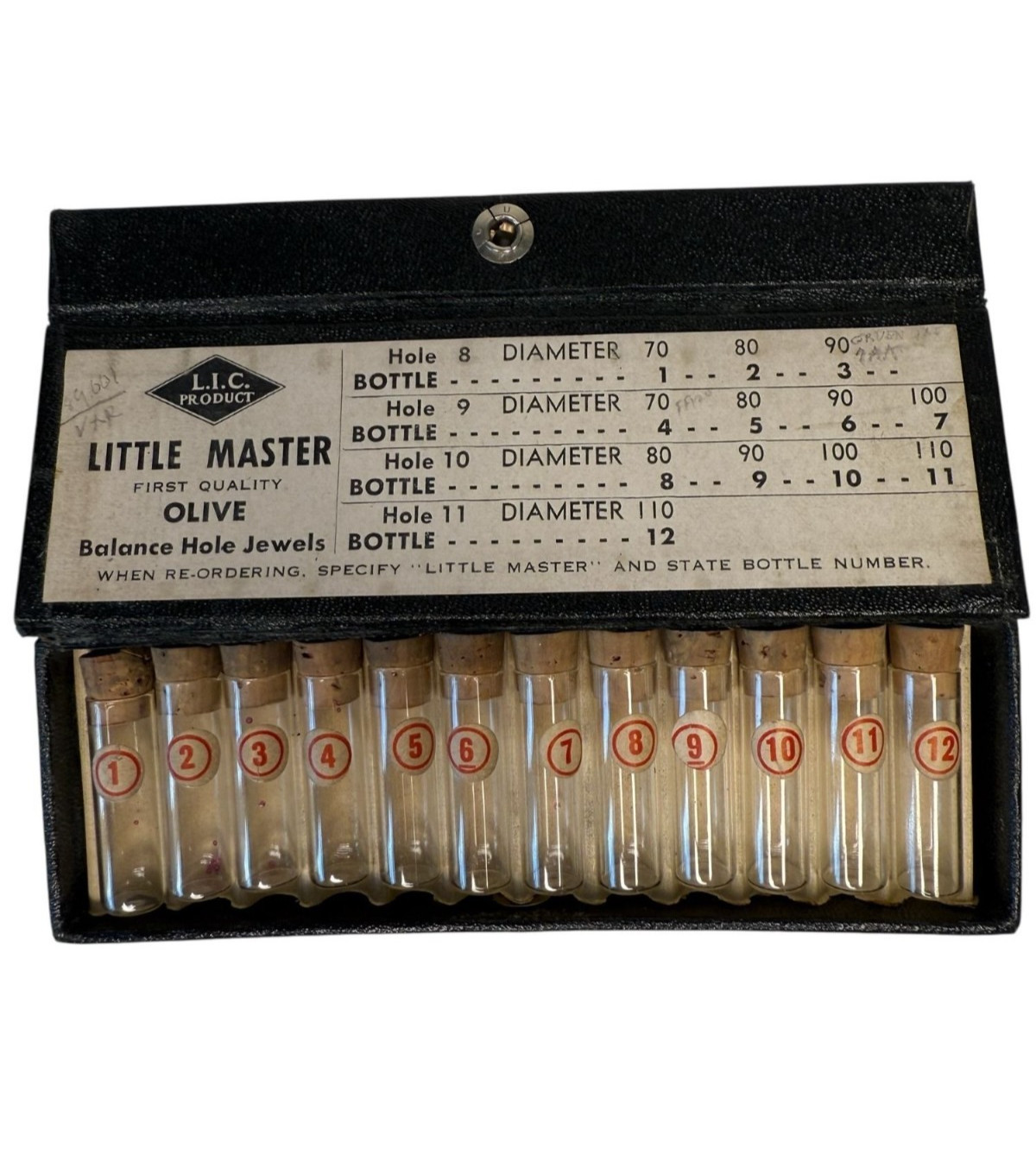 Vintage Little Master Tiny Empty Vials Set In Black Case Watchmaker Bead Storage