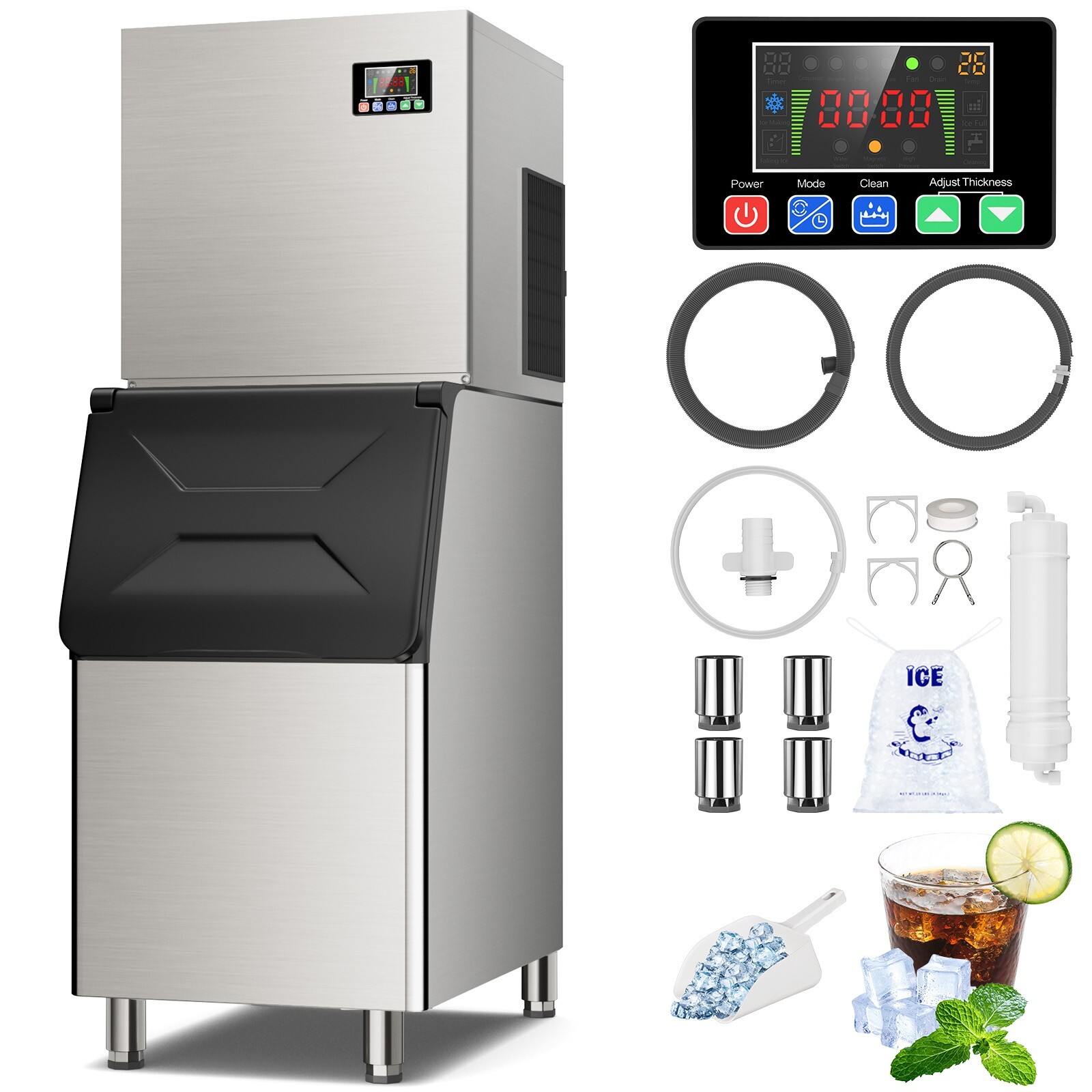 Commercial Ice Machine 156 Ice Cubes Restaurant Bar Ice Maker Automatic Cleaning