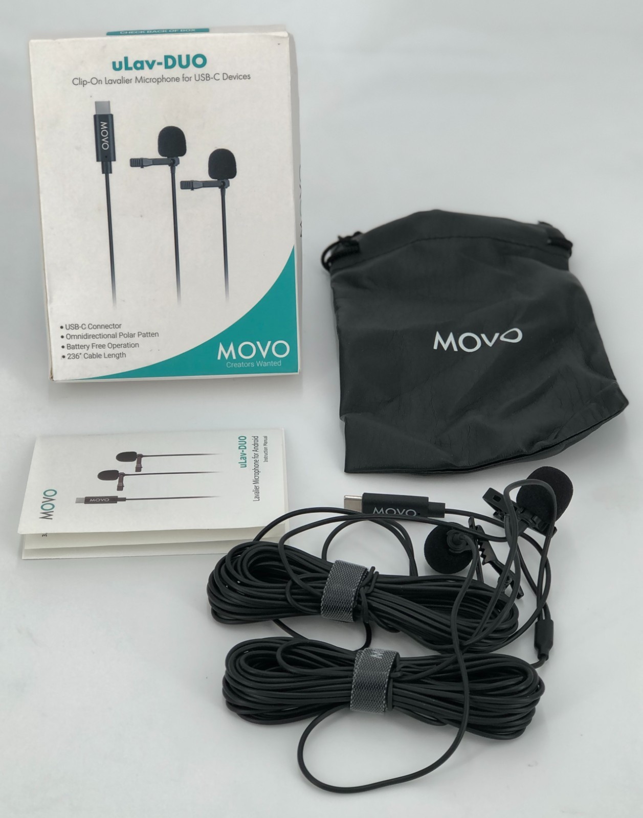Movo uLav-DUO USB-C Dual Lavalier Clip On Microphone for Android, iPad Pro