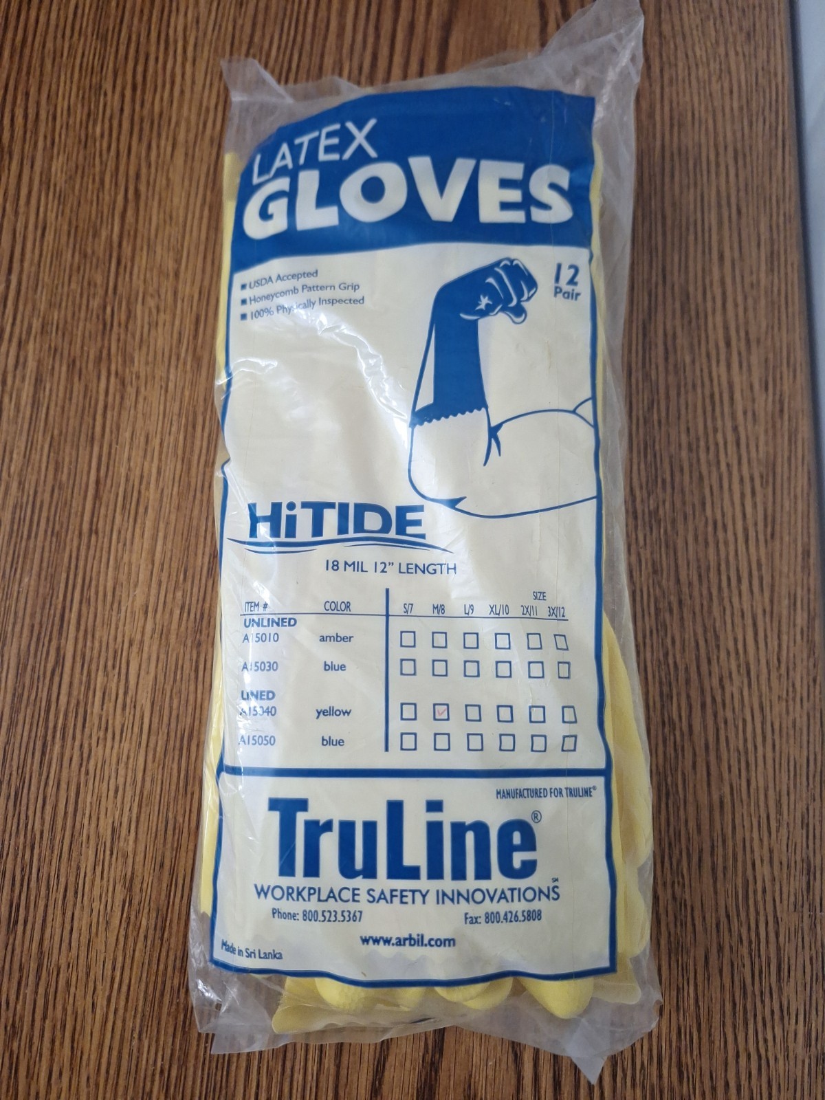 New Yellow  Lined Latex 18 Mil Glove, Sold by 12 pairs Size M Sealed