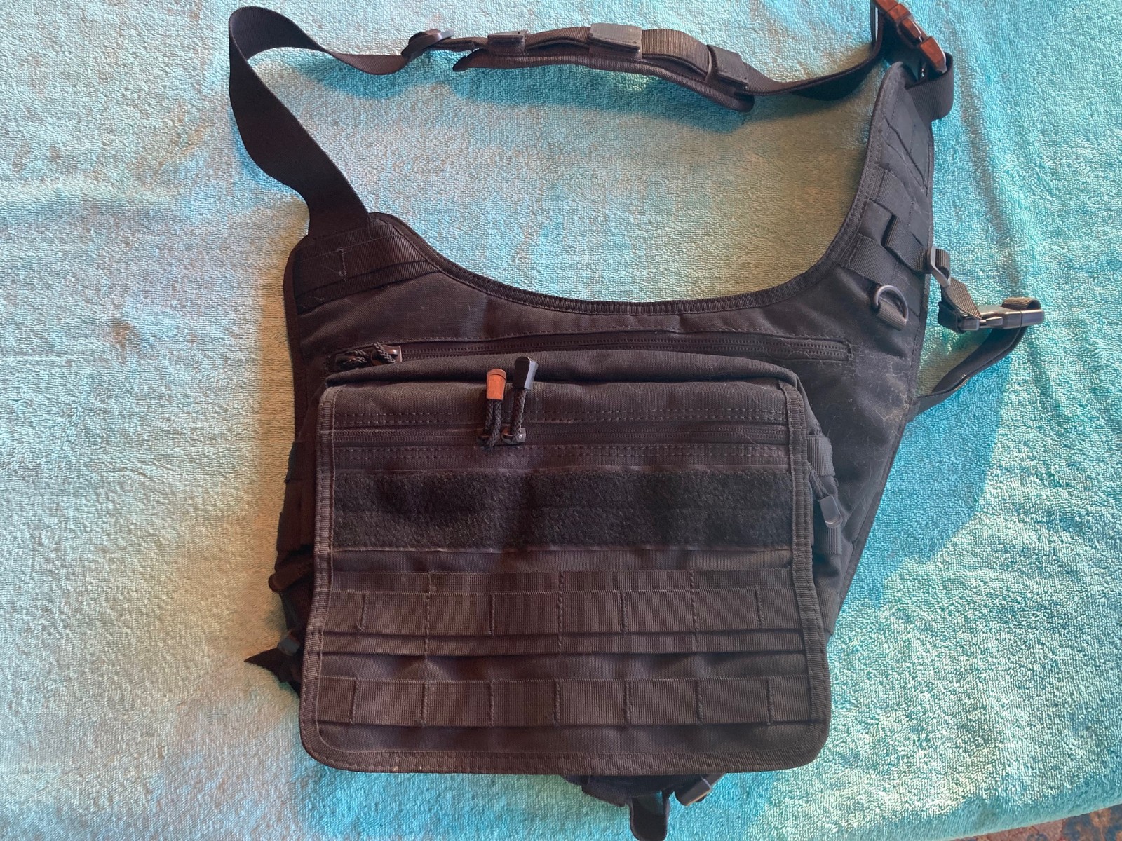 Tactical Messenger Shoulder Bag, Black Nylon, 18" x 11" Pouch, see details