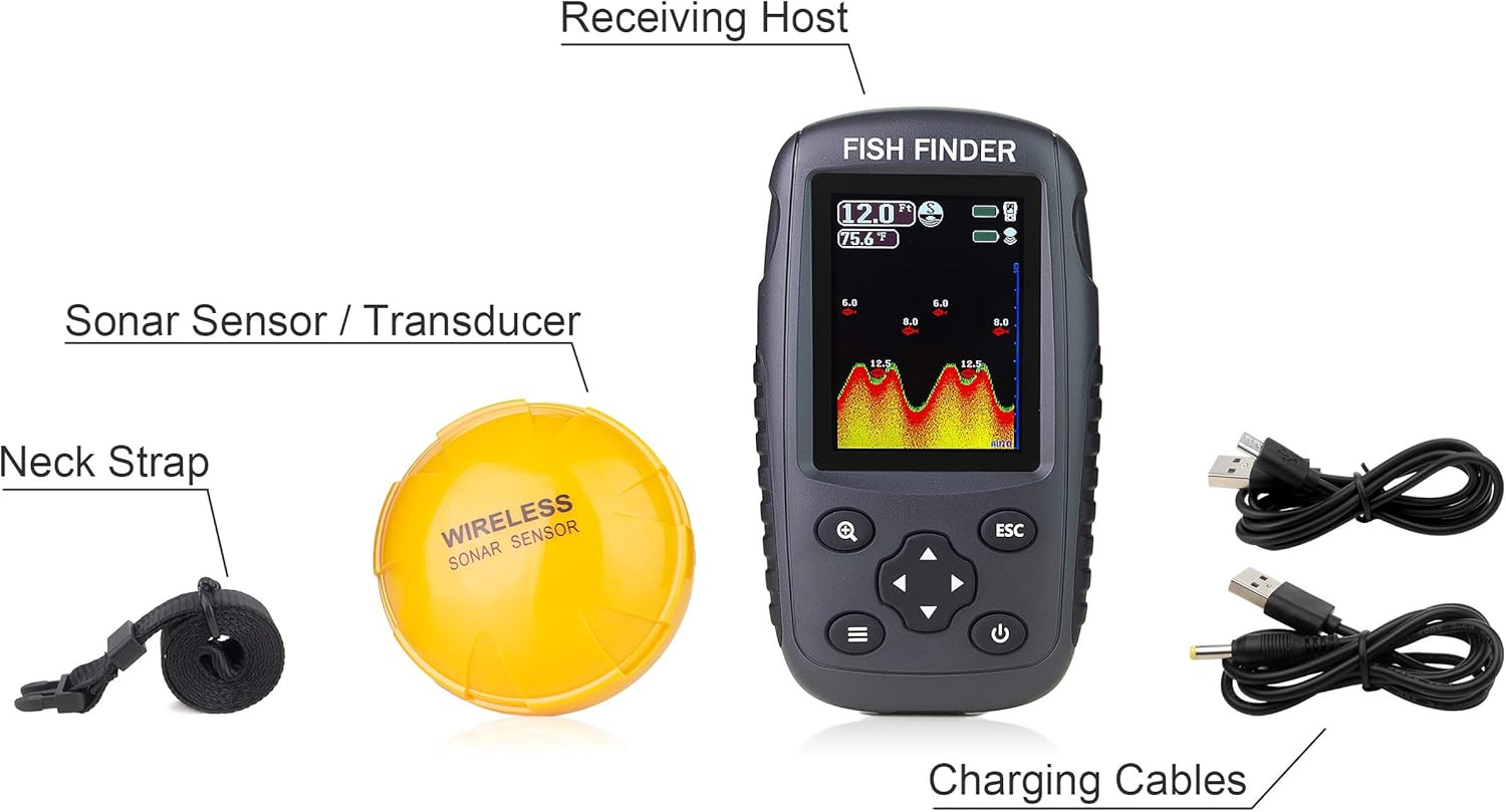 Portable Rechargeable Fish Finder Wireless Sonar Sensor Fishfinder Depth Locator