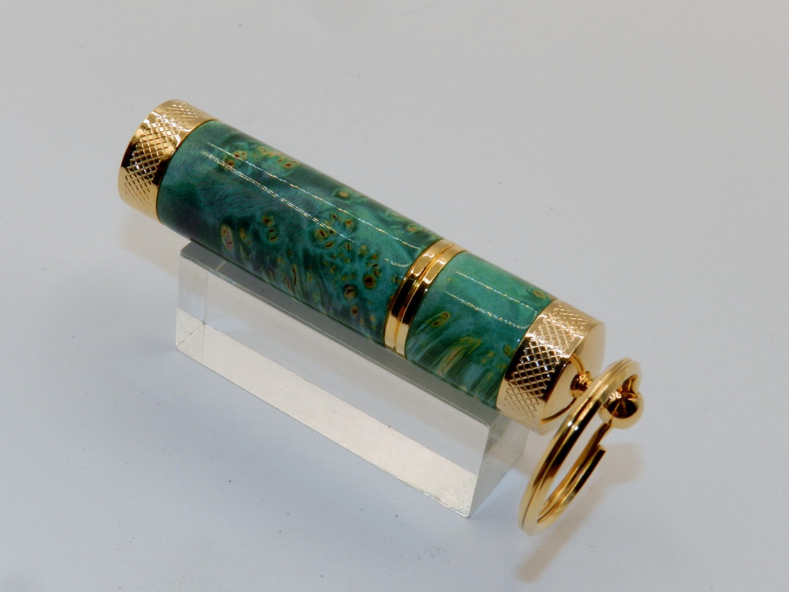 Handmade Key Chain Lighter, replaceable flint. Made w/ Dyed Box Elder Burl. #45