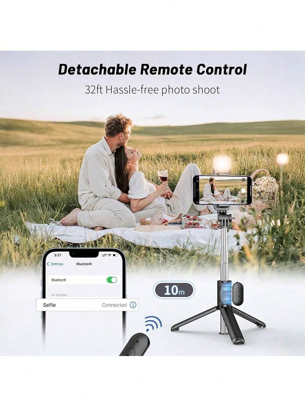 70in Extendable Selfie Stick Tripod w/ Wireless Remote & Fill Light
