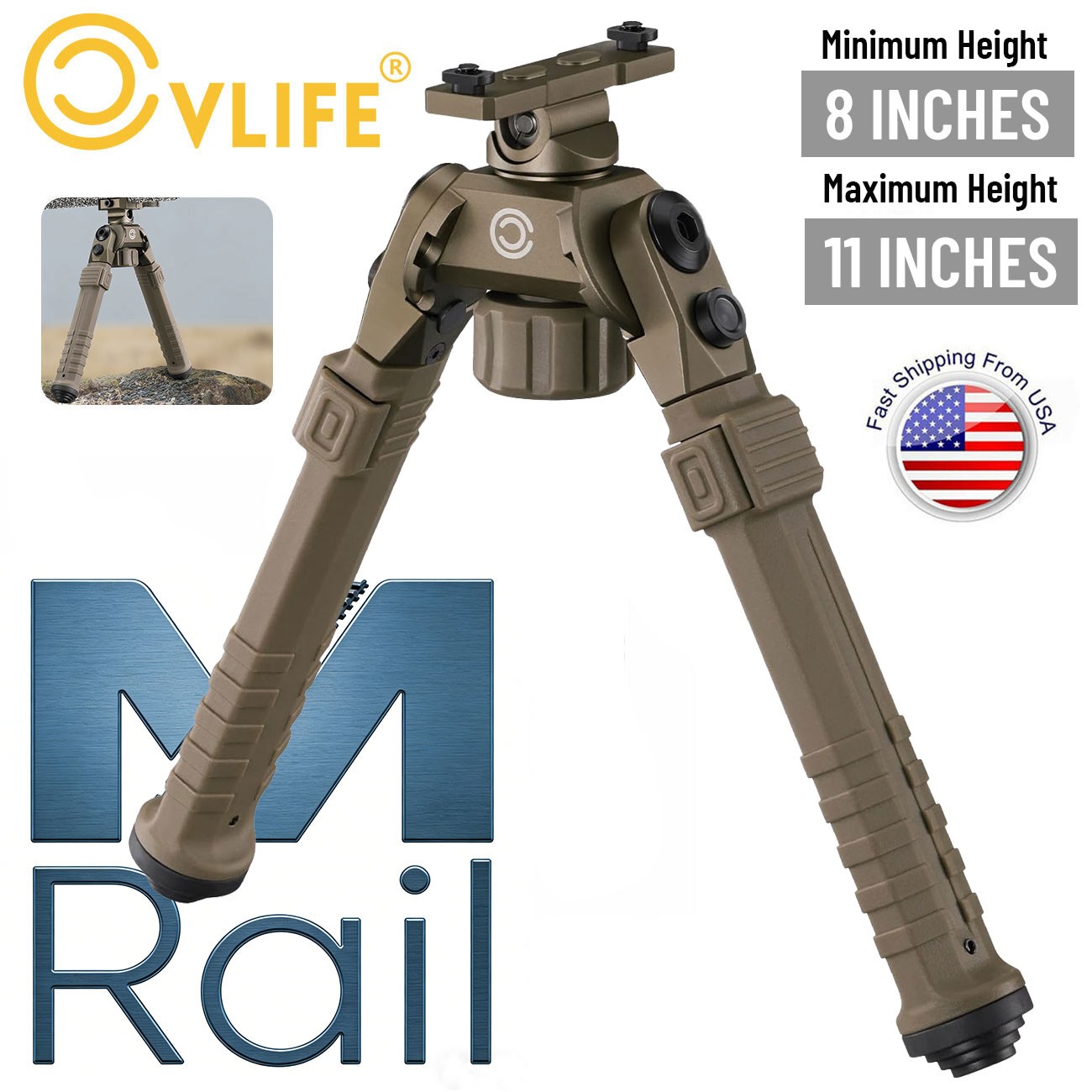 Hunting Rifle Bipod Quick Detach Mount 8"-11" Adjustable Aluminum For M-Rails US