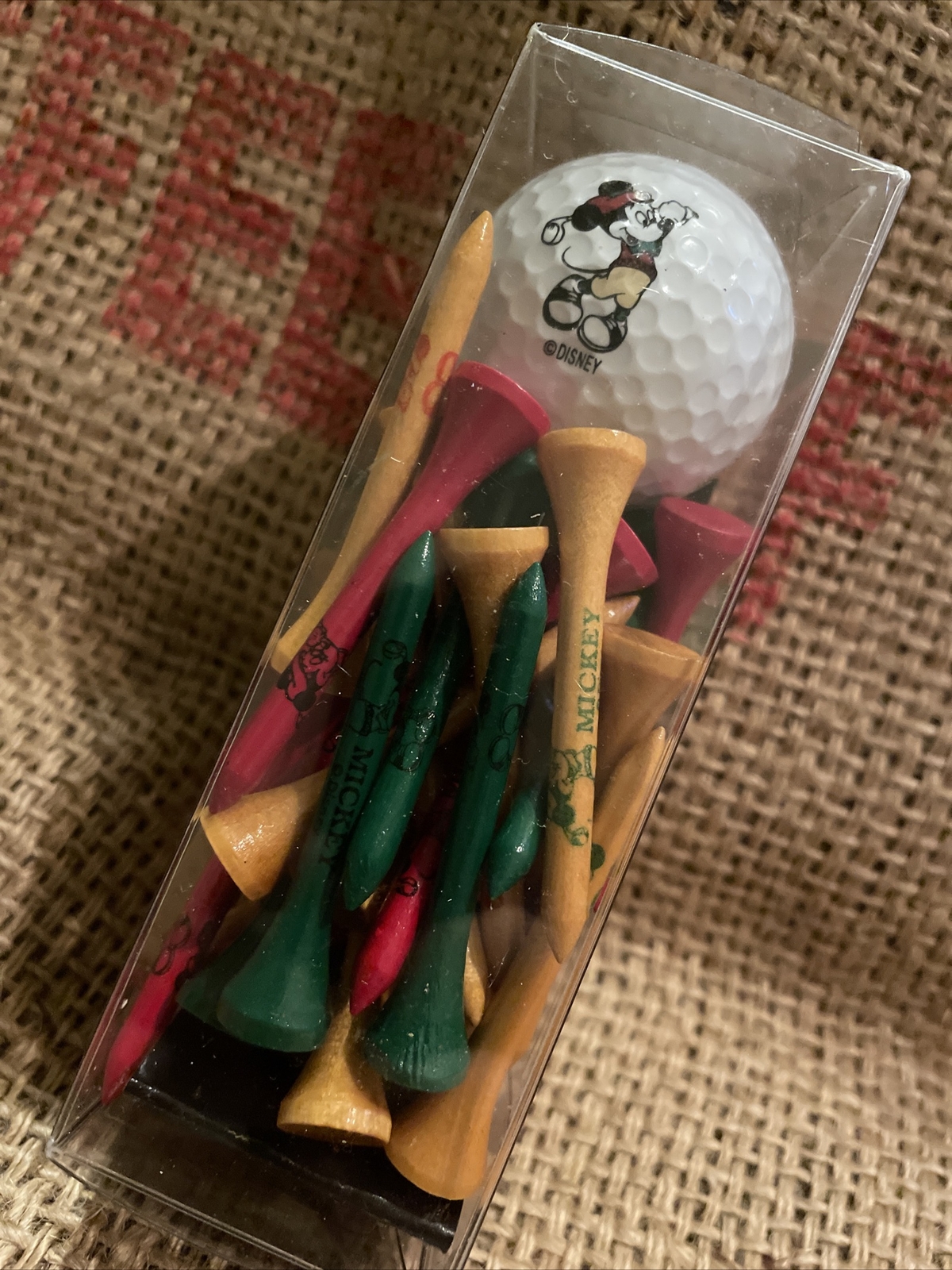 Vintage Disney Mickey Mouse Wood Golf Tees And Ball Club de Golf Sports Club