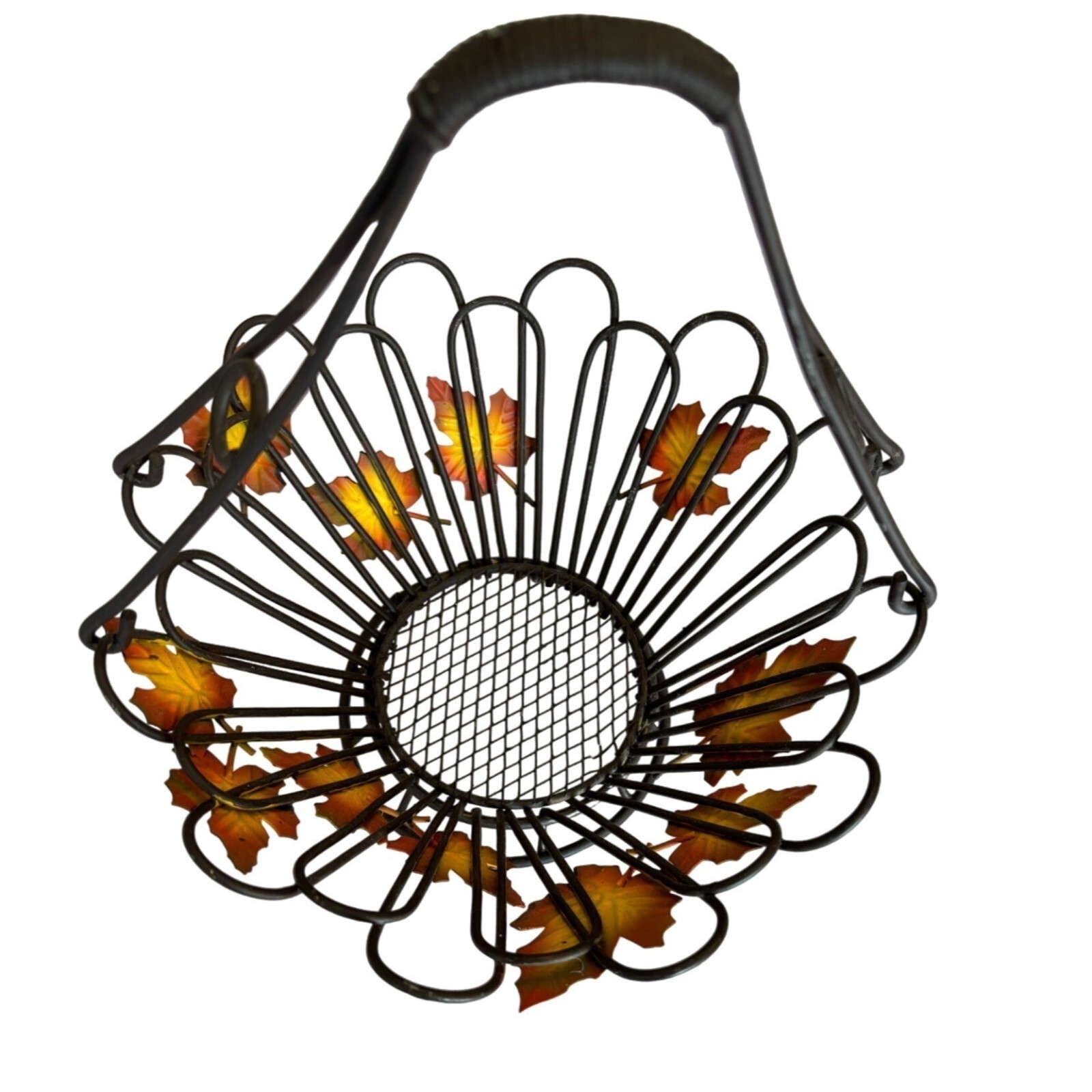 Decorative Metal Basket Fall Leaf Design Black Wire Leaves