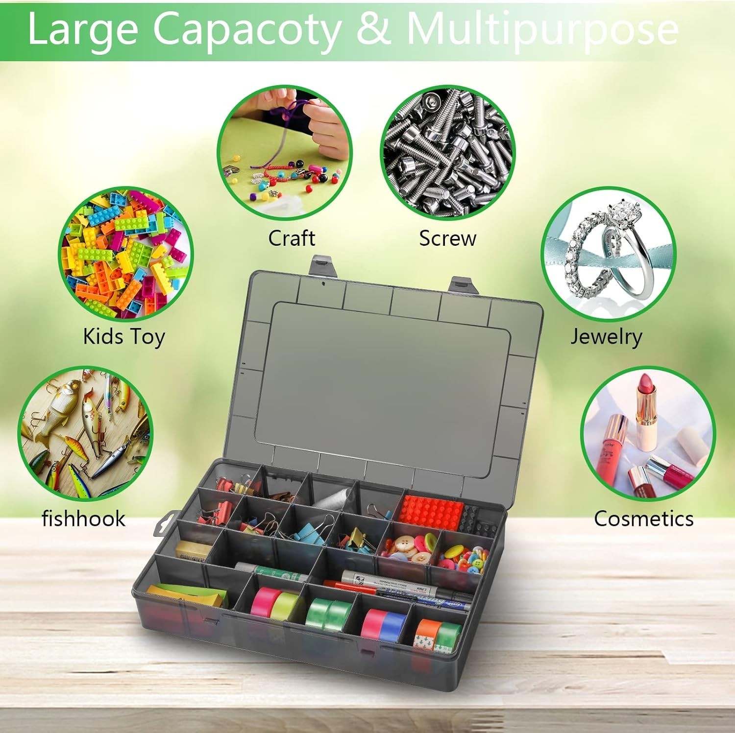 Large 24 Grids Plastic Organizer Box Adjustable Dividers,Clear Storage Box fo...