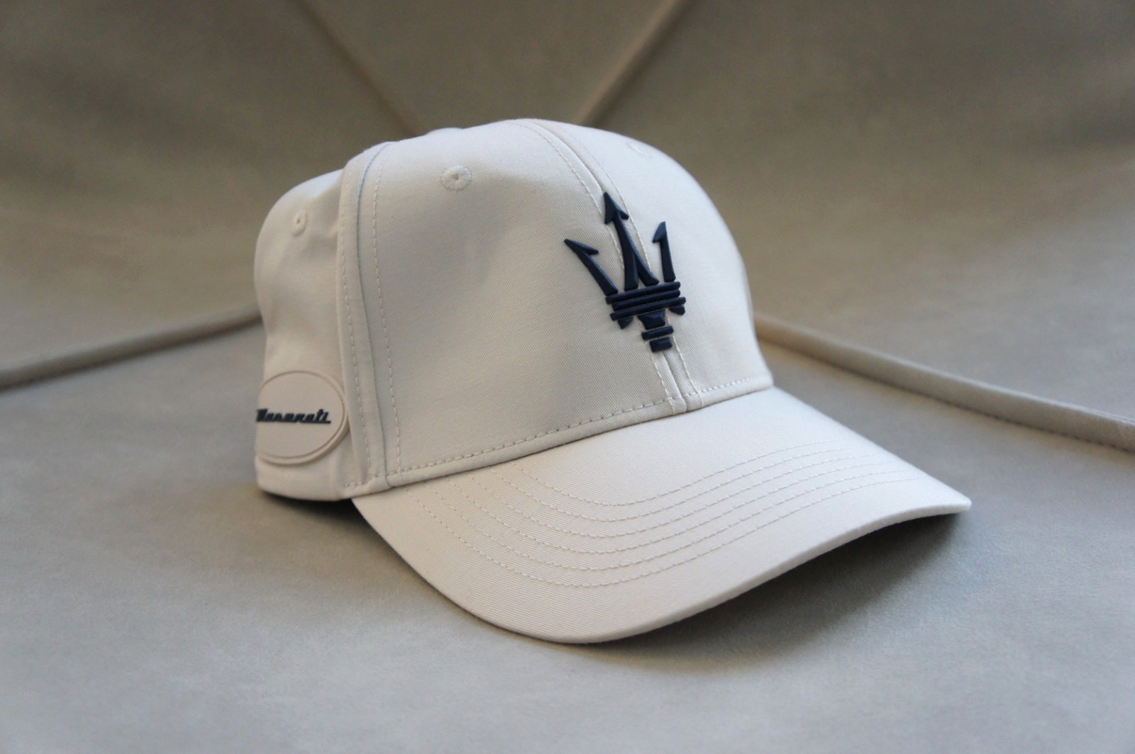 New Genuine Maserati Trident Beige Baseball Adjustable Snapback Cap Hat Patch