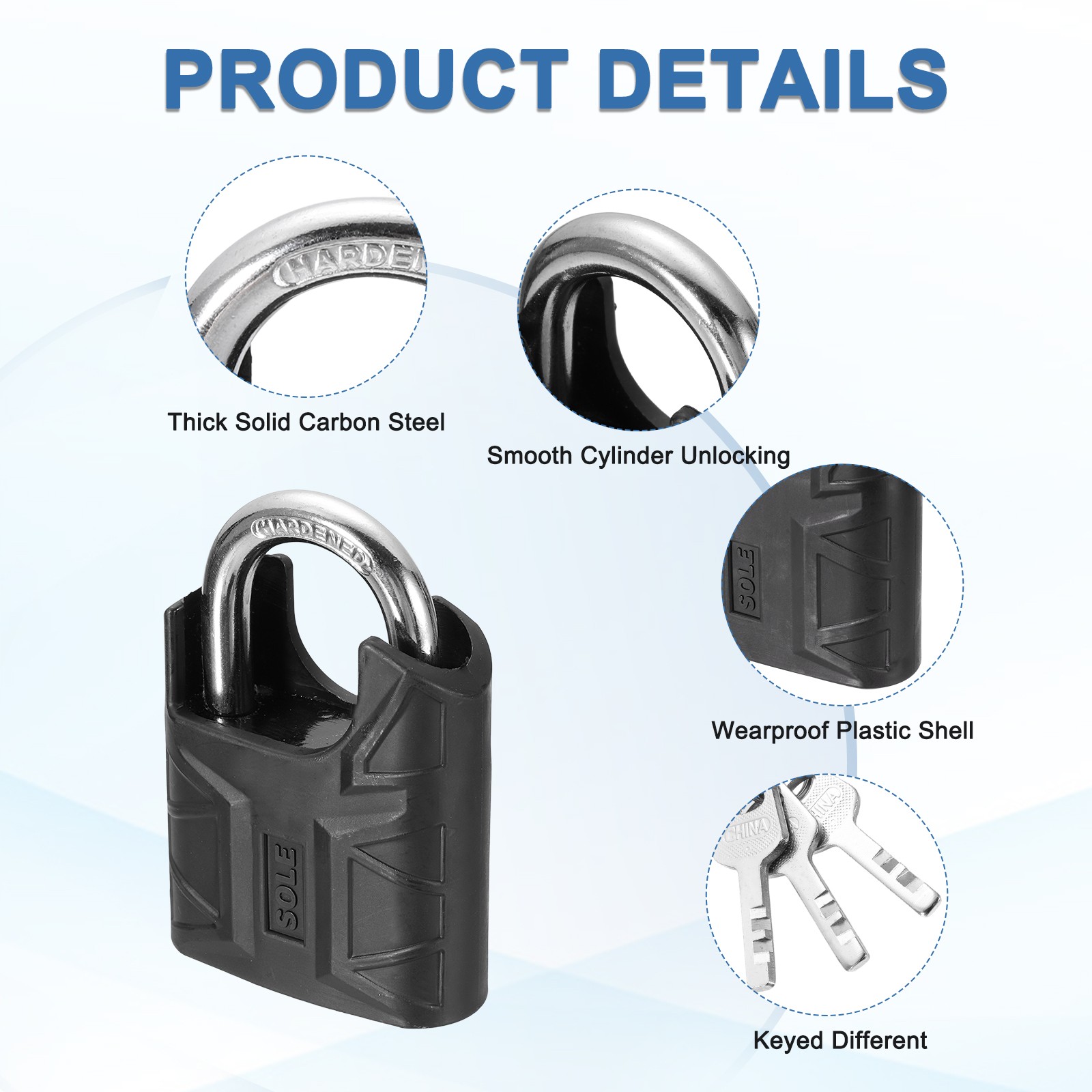 High Security Solid Steel Padlock with Key, Black (2 Inch)