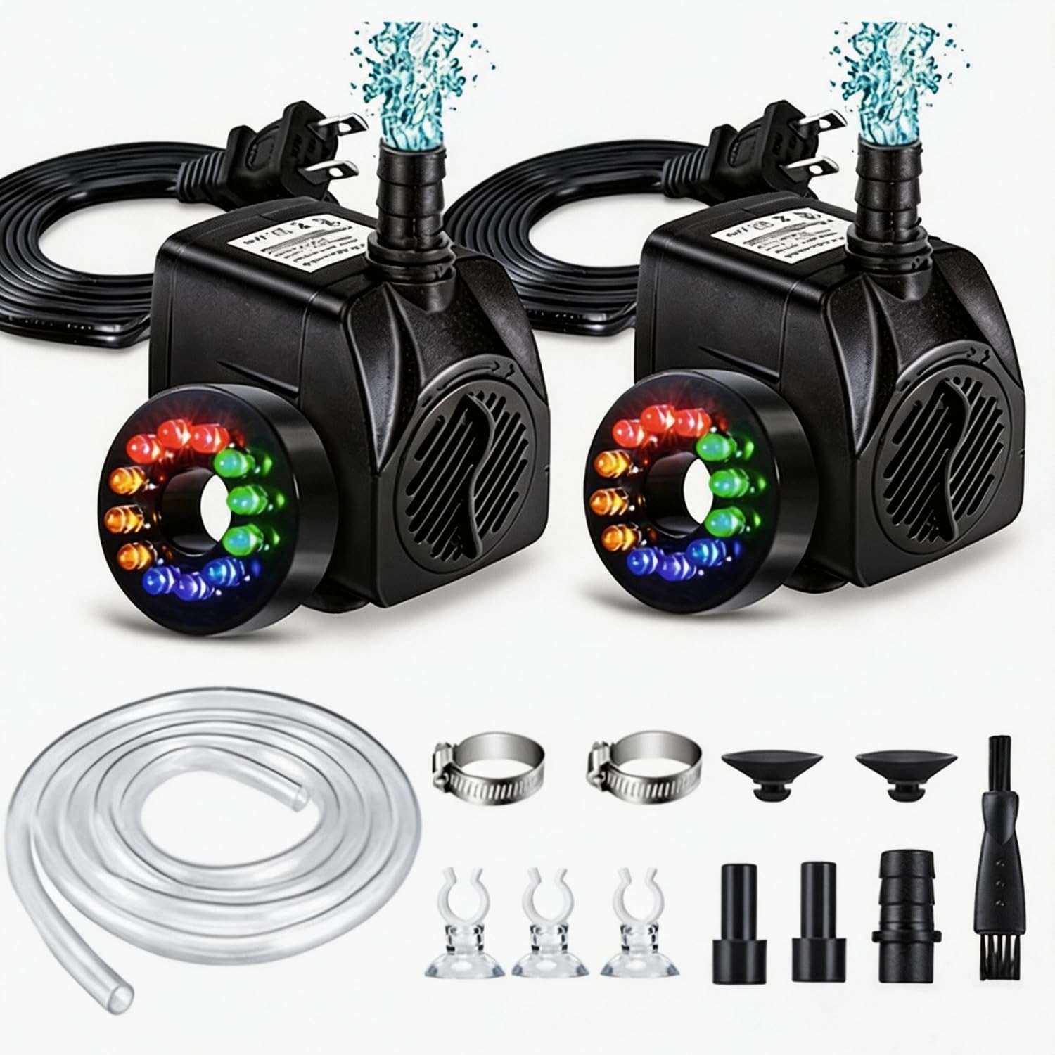 2 Pack Submersible Pump with LED Lights, 220GPH(15W 900L/H), Quiet Water...
