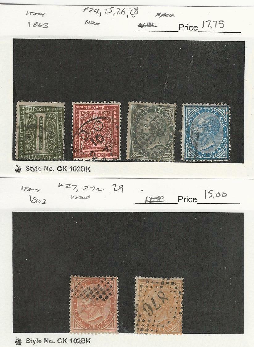 Italy, Postage Stamp, #24, 25, 26, 28, 27, 27a Used, 1863, JFZ