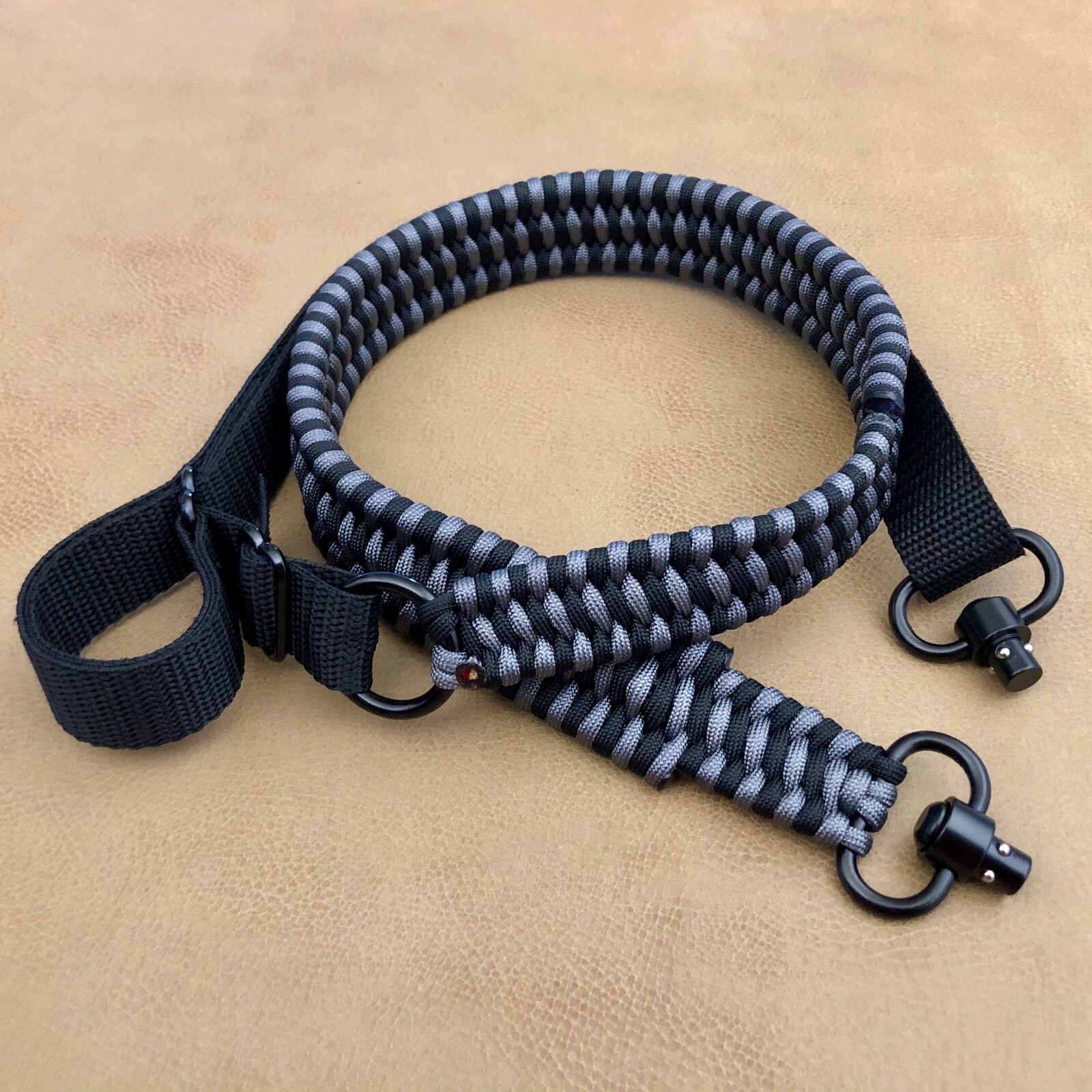 Gray & Black QD Handmade Tactical 2 Point Paracord Gun Rifle Sling Pull Loop