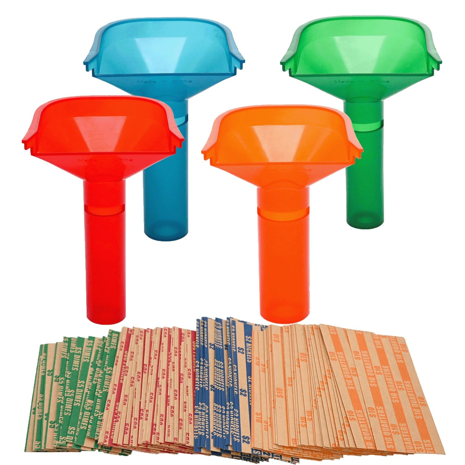 ESSENTIAL Coin Counting Tubes Set of 4, Color-Coded Tubes, Includes 100 Assor...