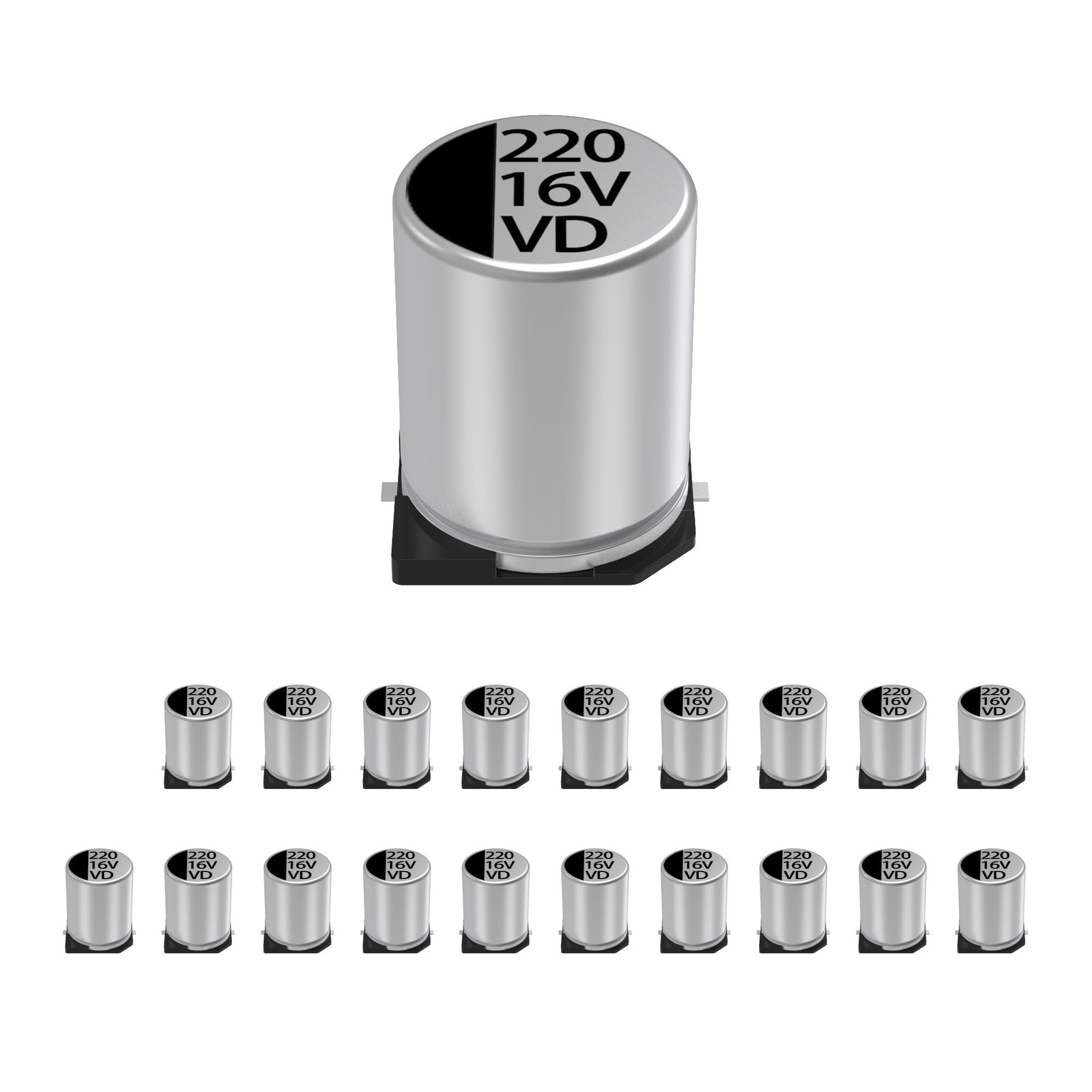 20-Pack 16V 220uF Premium Quality Low Impedance Chip Electrolytic Capacitors ...