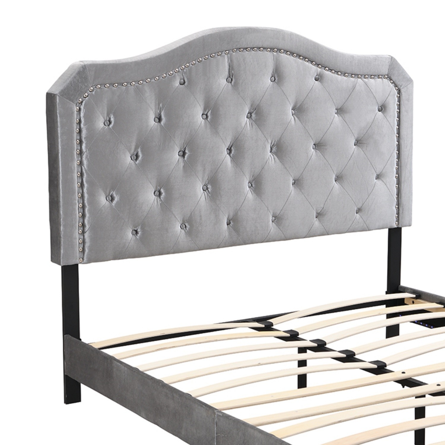 Queen Size Bed Frame Upholstered Platform Bed with LED Lights Black/Light Gray