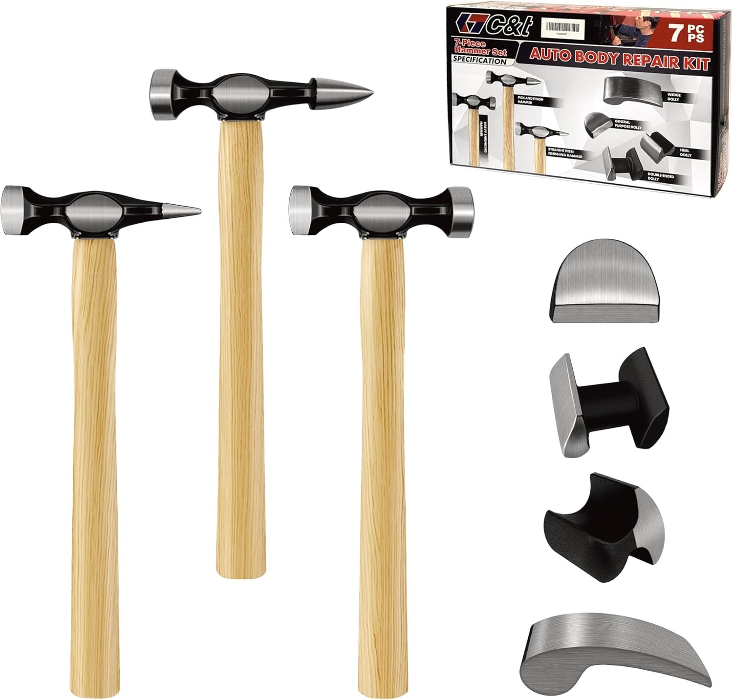 7 PC Auto Body Repair Tool Kit,7 Piece, Car Body Repair Tool Kit, Carbon Steel