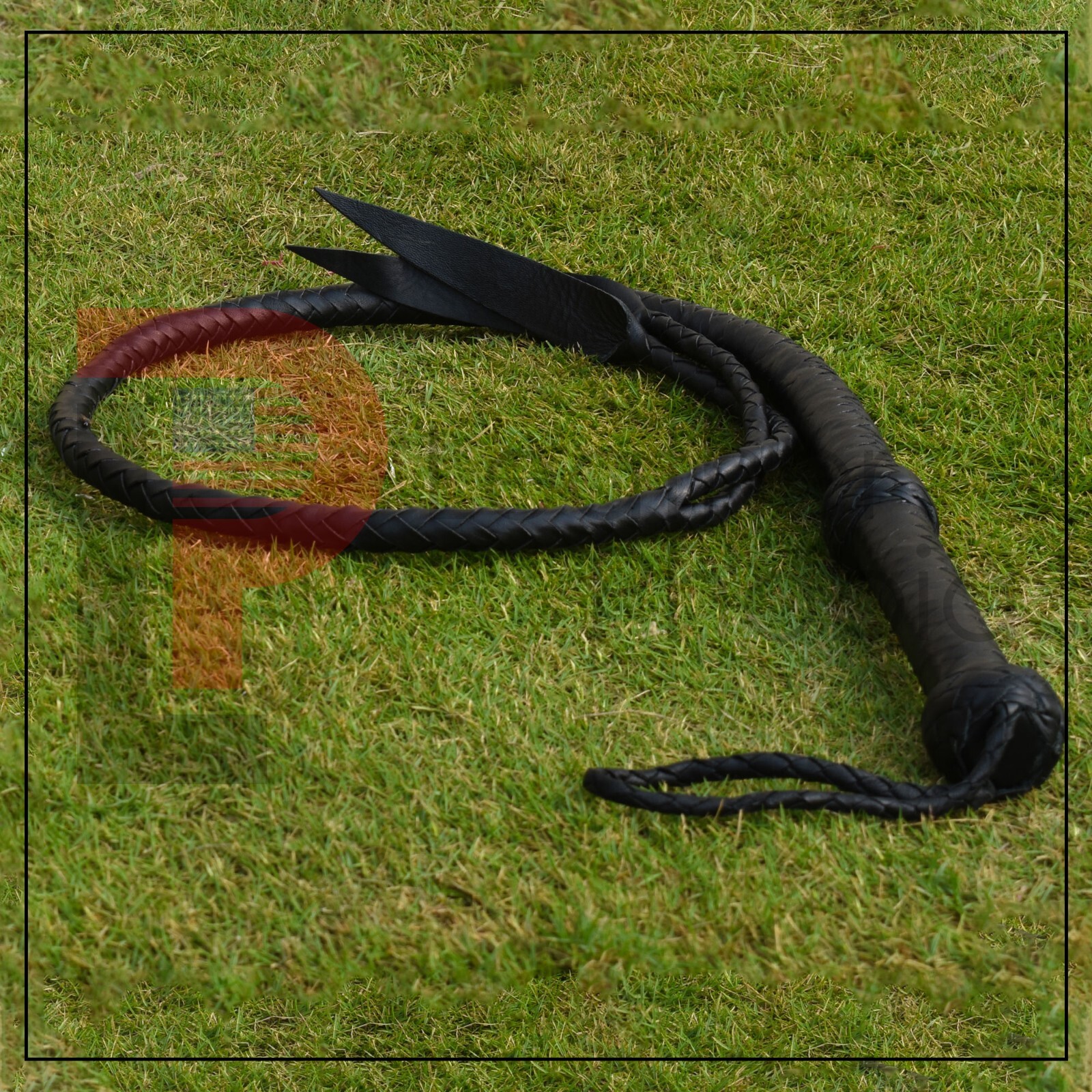 Genuine Cow hide Black Leather 04 Feet Long 12 Plait Whip Dragon Tail Bullwhip