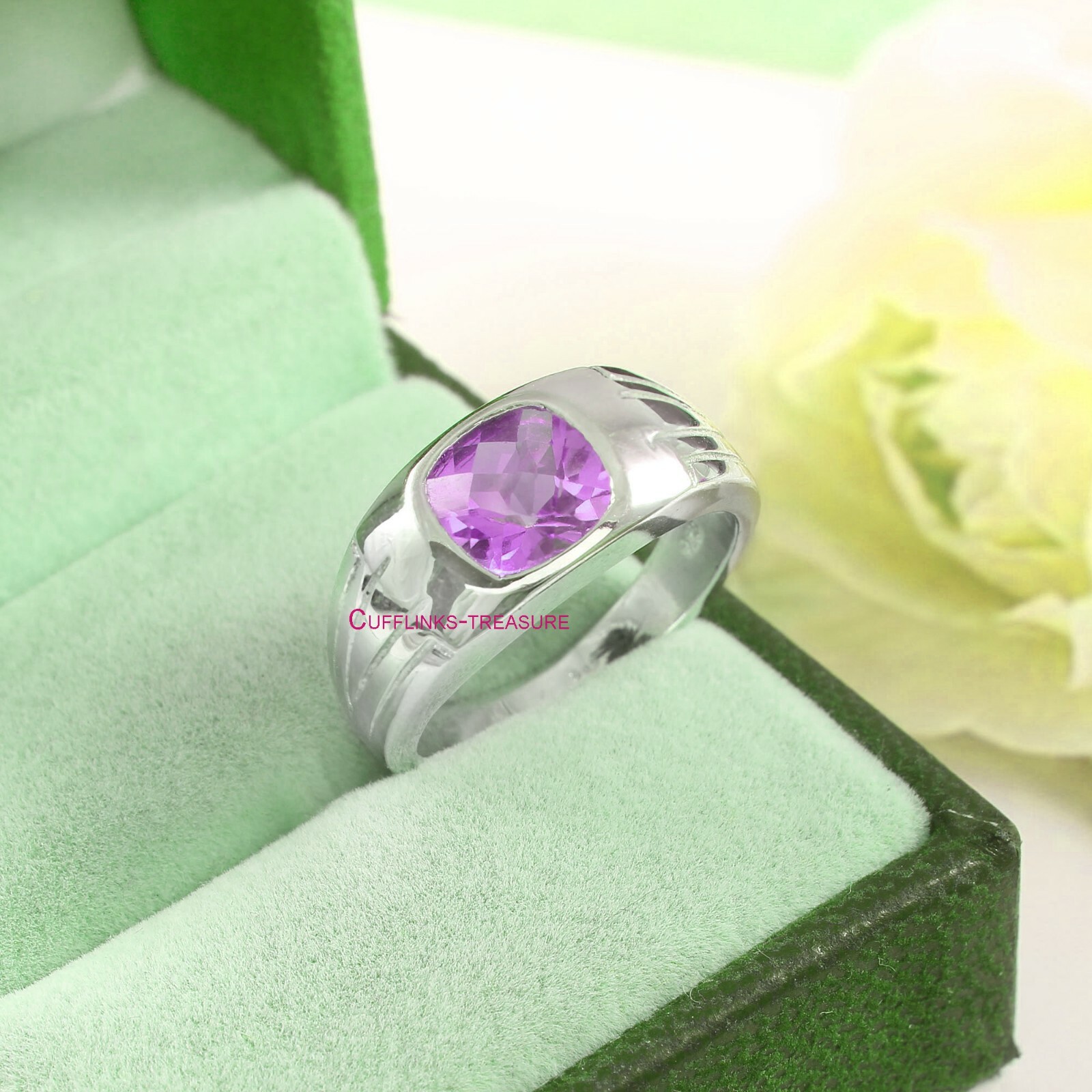 Natural Amethyst Gemstone with 925 Sterling Silver Ring For Men's #223