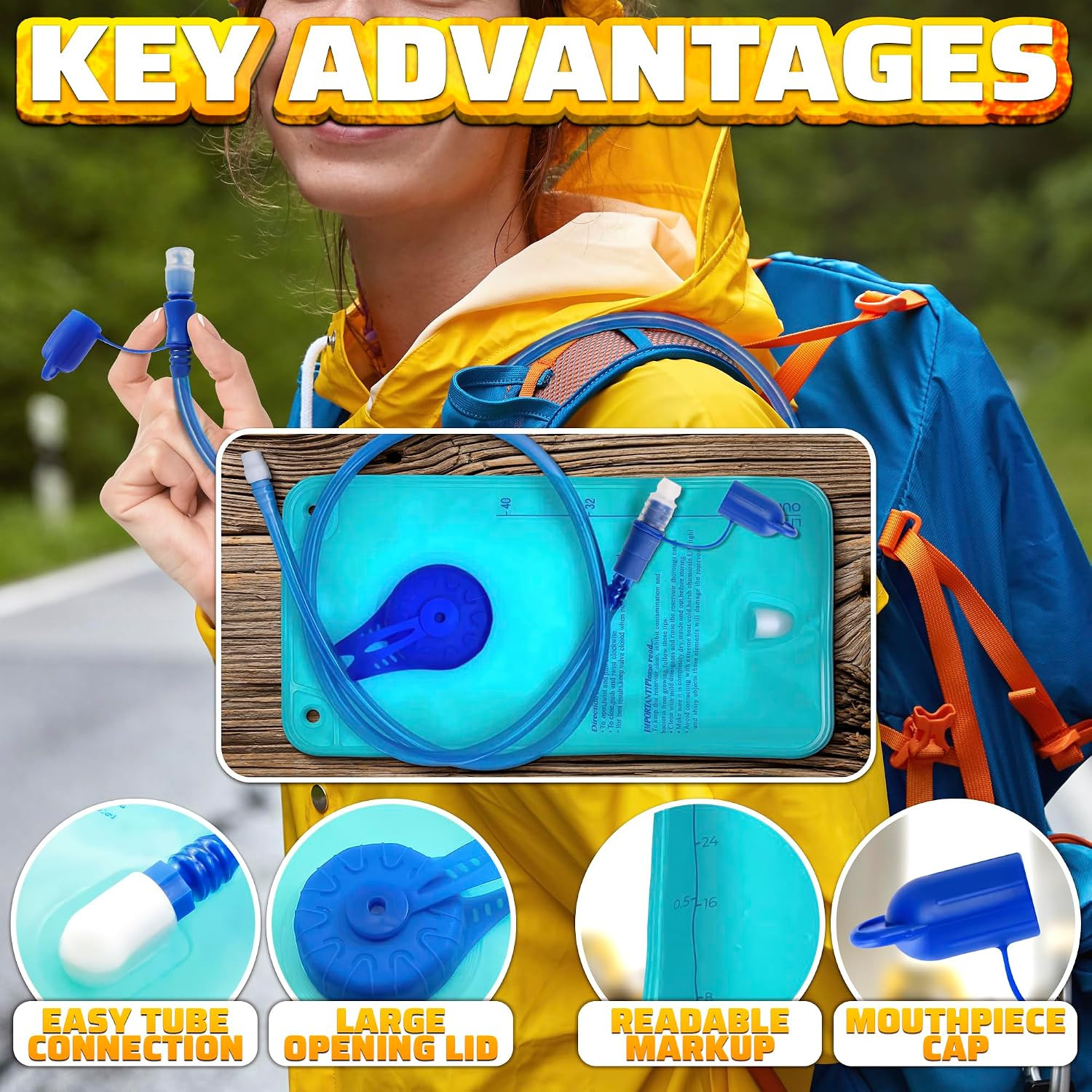 Water Bladder for Hiking Backpack – 1L/1.5L TPU Material Hydration Bladder with