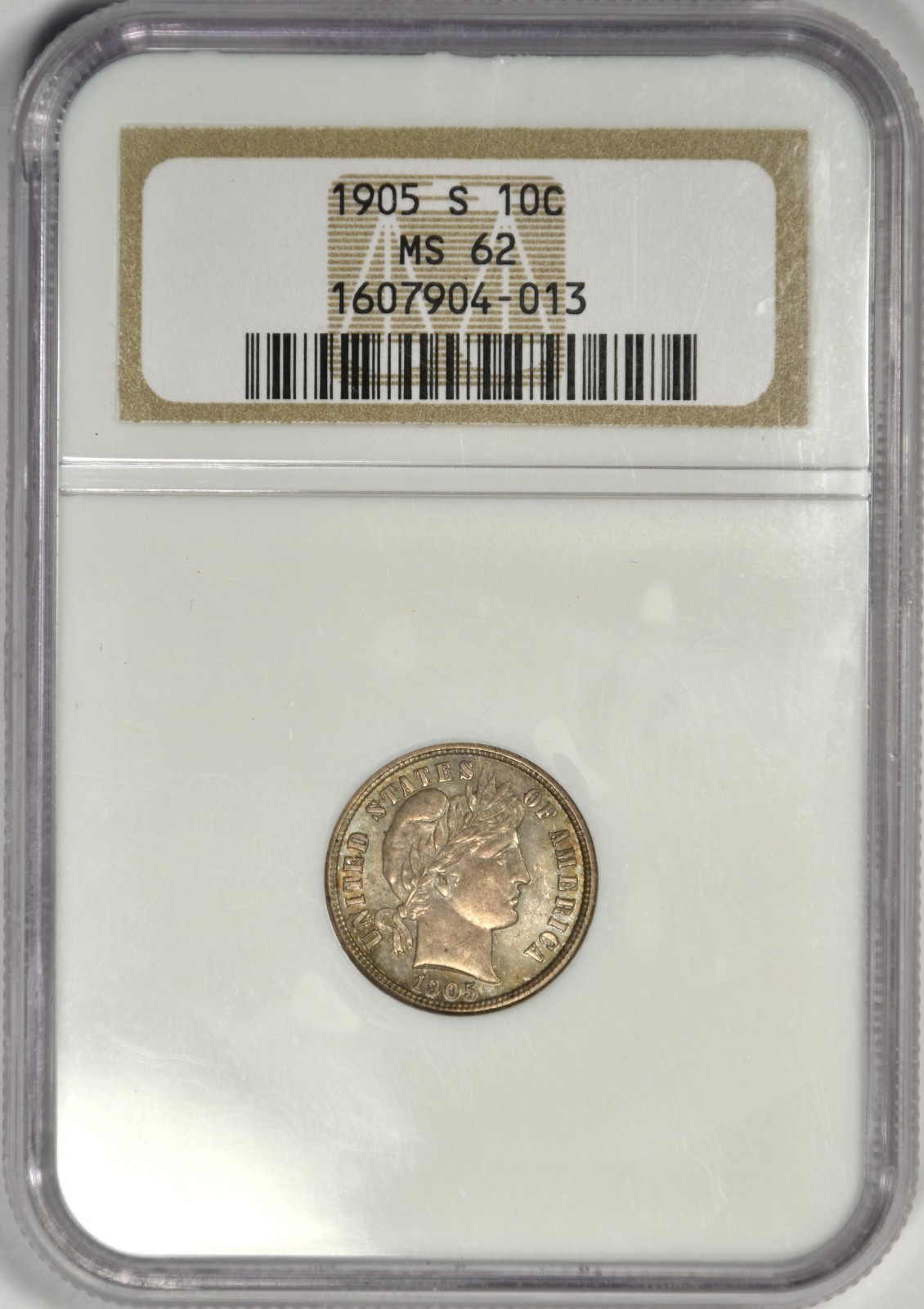 1905-S BARBER DIME ~ NGC MS62