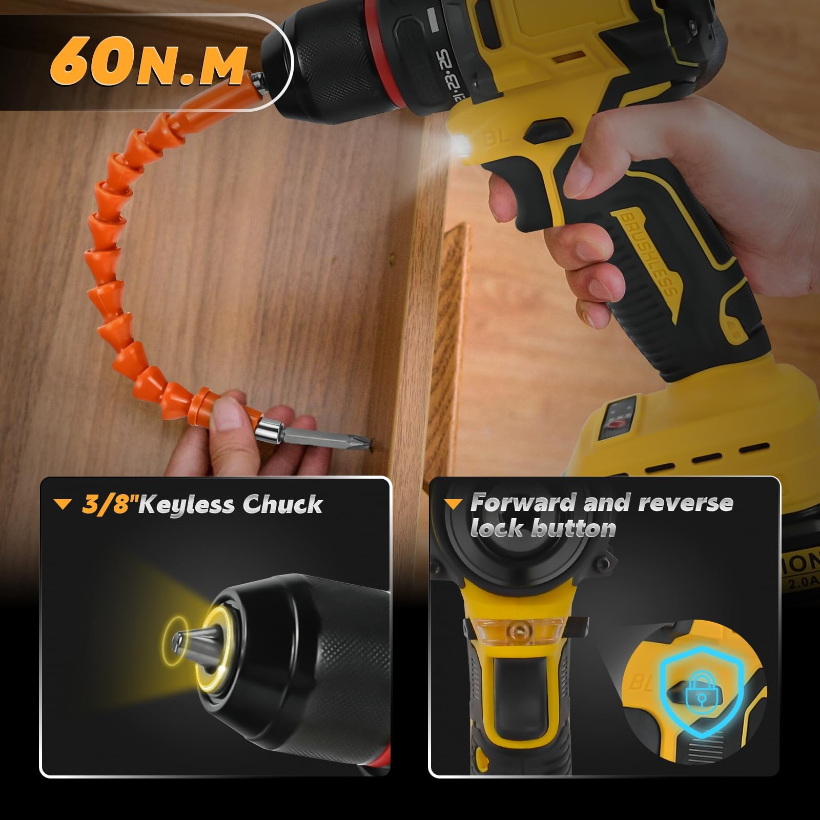 Cordless Drill Driver, Electric for Dewalt 20V Battery, Brushless...