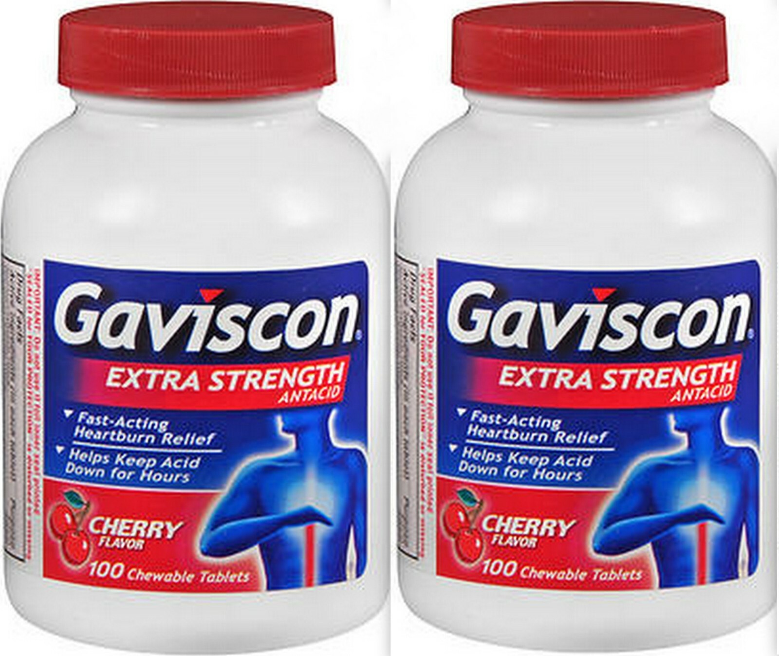 Gaviscon EXTRA Strength CHERRY Chewable Antacid Tablets 100ct ( 2 pack ) --