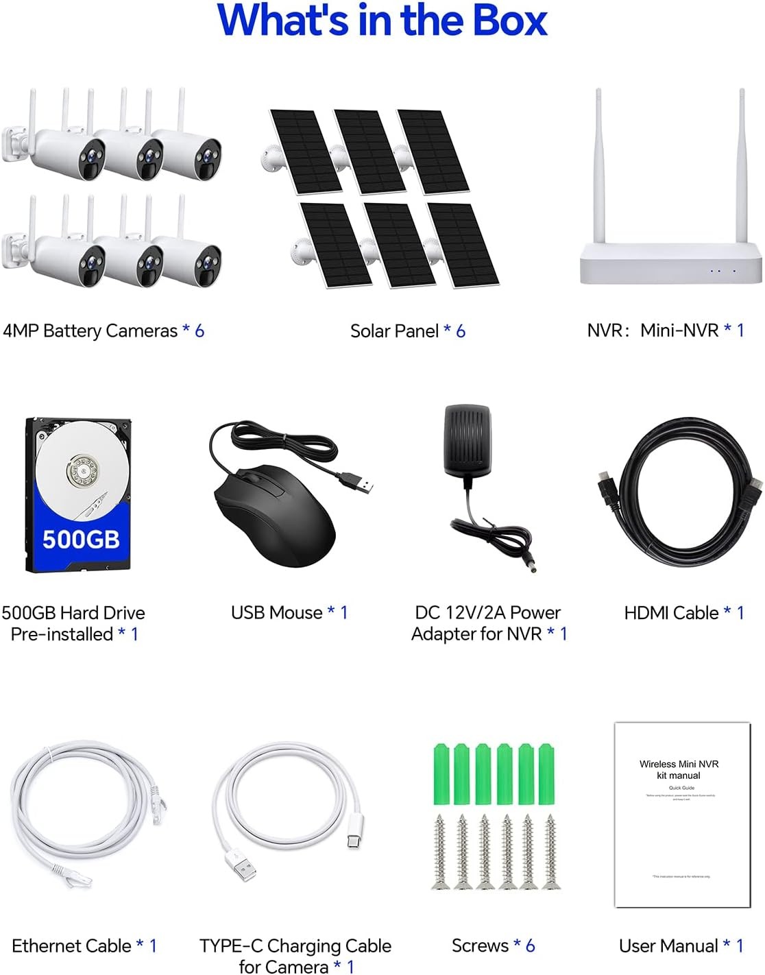 6Pc Wifi Solar Powered Camera 4MP Wireless Security Camera System Home Outdoor