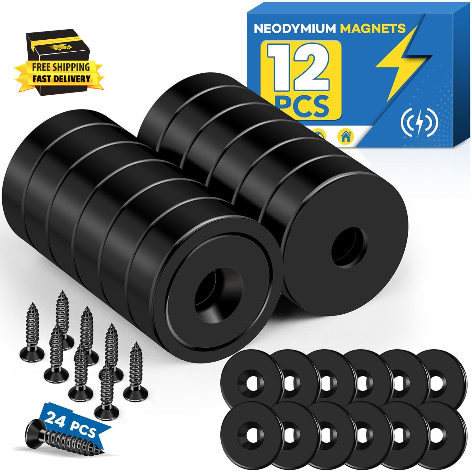 Cabinet Magnets, 20Lbs Rare Earth Magnets, 12Pack Strong Magnet with Holes and I