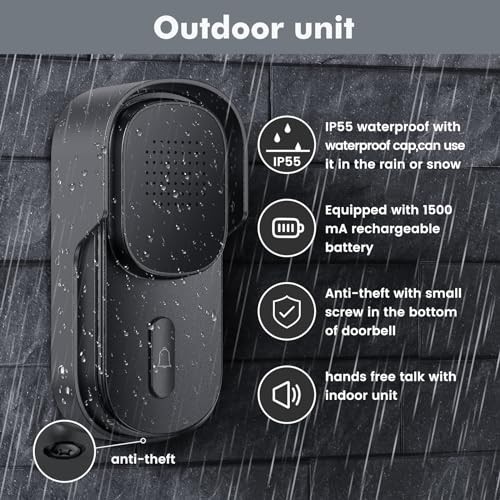 Hands Free Wireless Intercom Doorbell for Home Classroom, Wuloo Two-Way