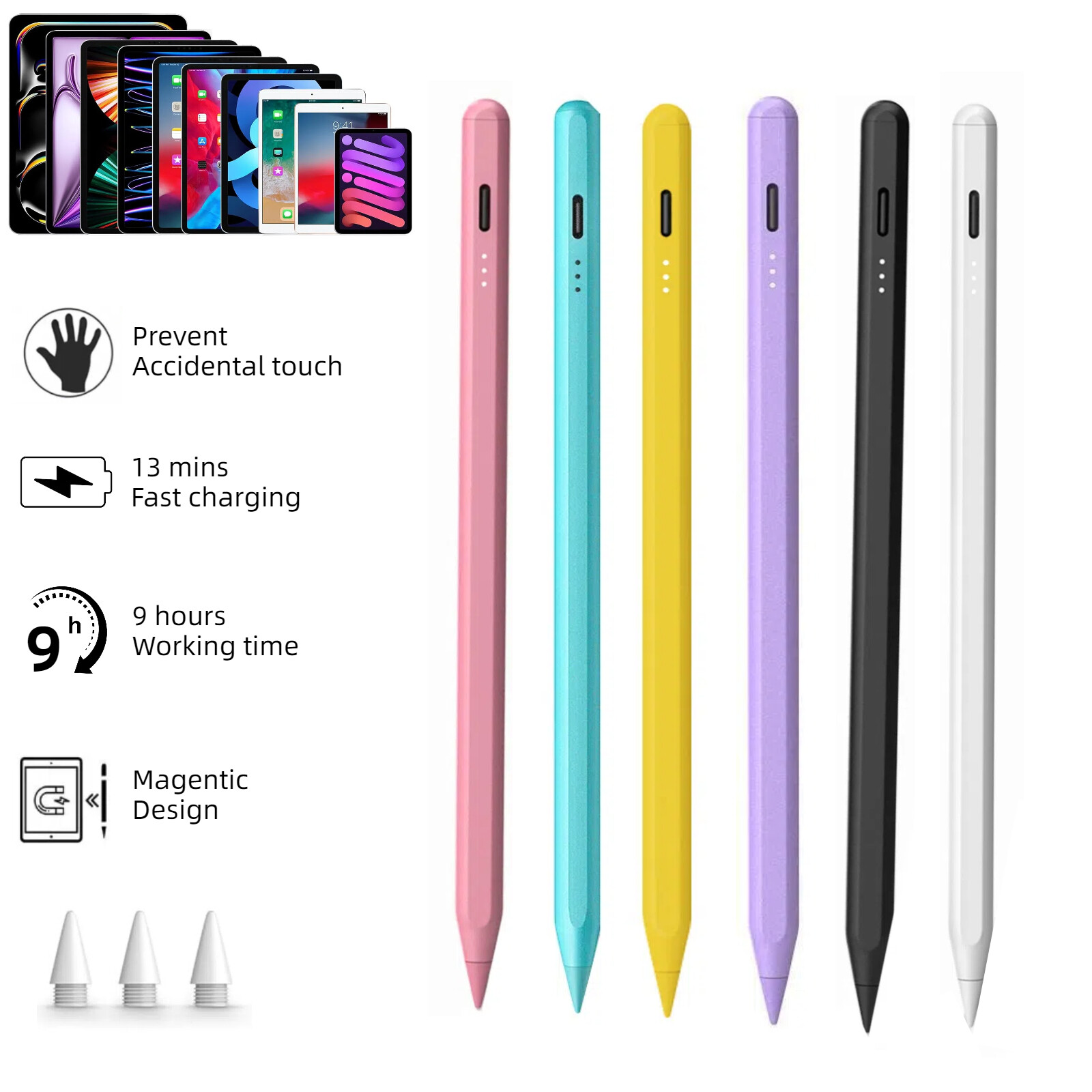 iPad Pencil Stylus Compatible with Apple iPad 11th A16/10/9/8/7/6 Gen, Air/pro