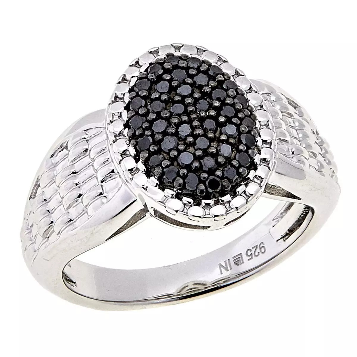 HSN Sterling Silver .25ctw Black Diamond Oval Cluster Ring, Size 6