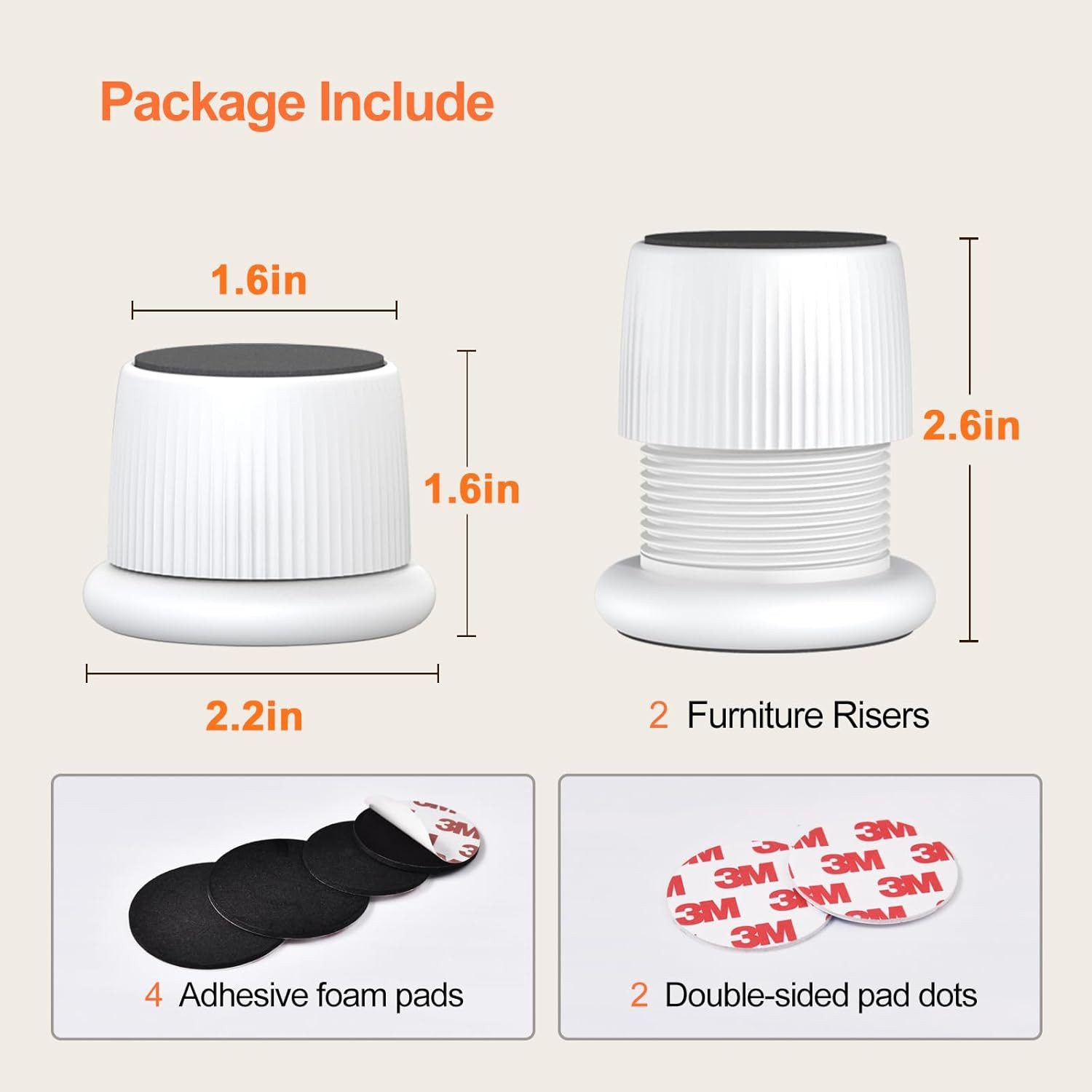 Adjustable Furniture Bed Risers, 1.6-2.6 Inch Bed Risers Black, Durable Plastic