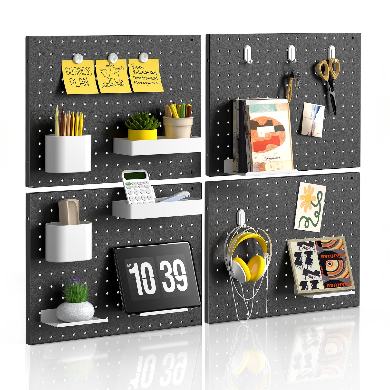 Metal Pegboard Organizer 4 Pack 15.7'' x 11.8'' Black Wall Control Pegboard P...