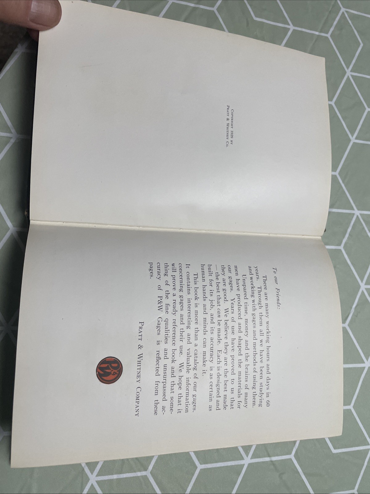 1929 PRATT & WHITNEY Gages Book