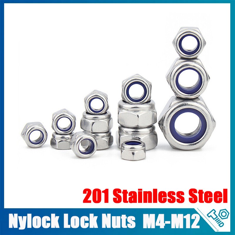 STAINLESS STEEL 201 MARINE GRADE NYLOC NYLOCK NYLON INSERT NUT NUTS M4 TO M12