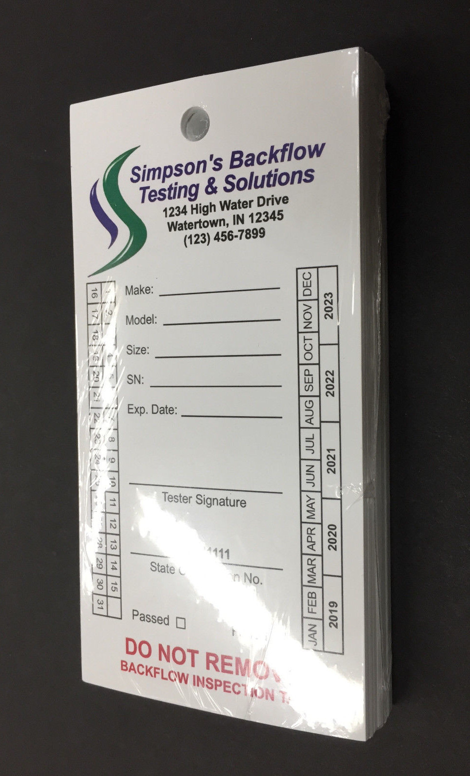 Backflow Inspection Tags - Custom Print - Waterproof - UV Resistant (Pkg of 100)