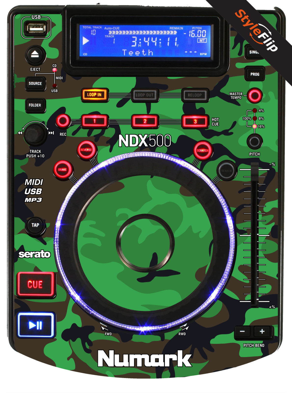 Numark NDX 500 Skin | Color Green Camo | Protective Decal | StyleFlip Skins