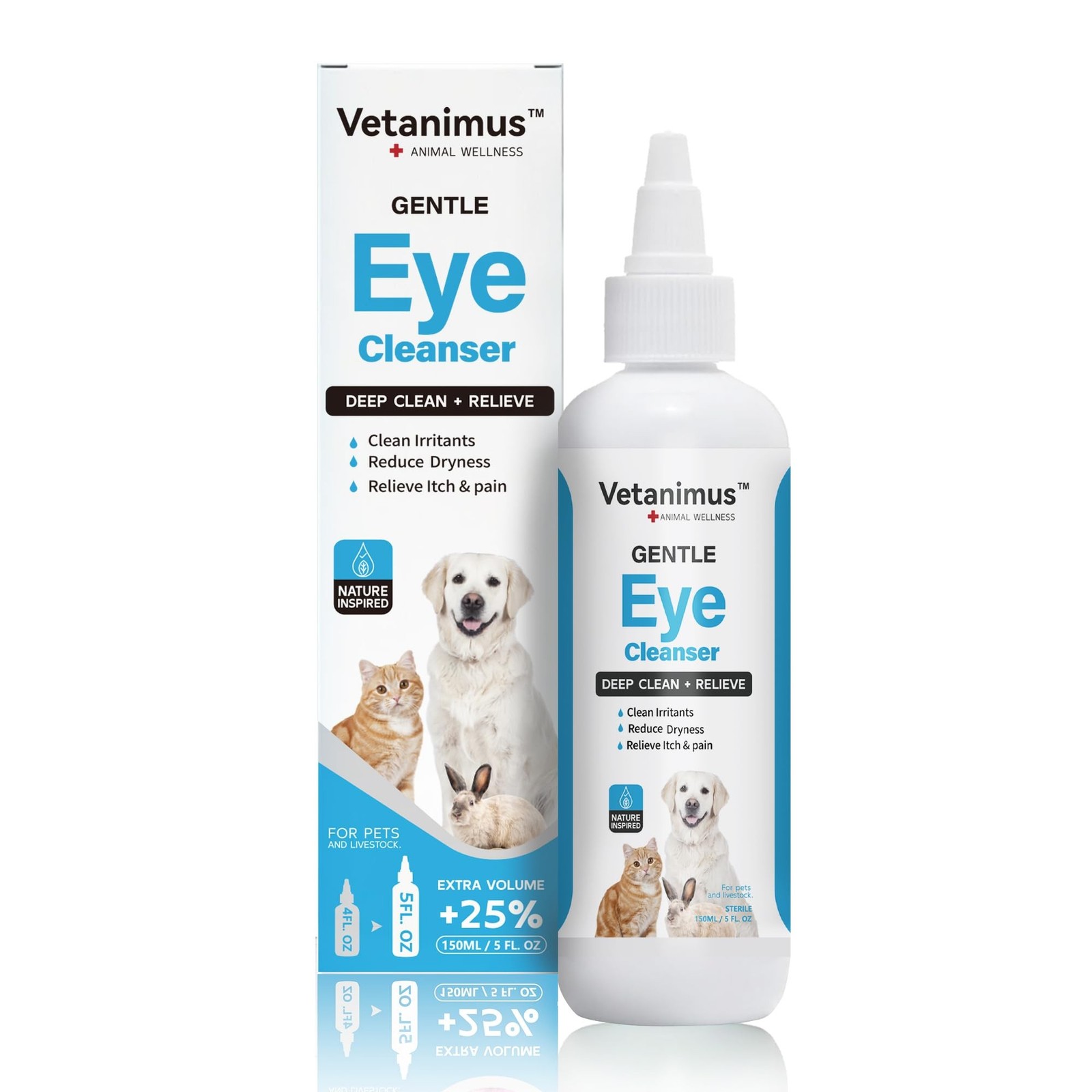 Eye Cleanser 150ml/5 fl.oz for Dogs, Cats, and Livestock Deeply Cleans Foreig...