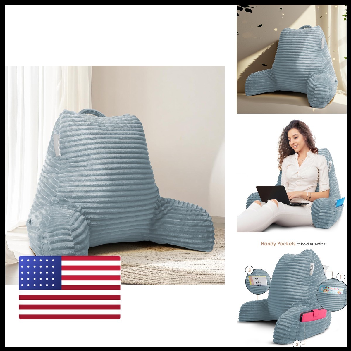 Hearth & Harbor Reading Pillow Bed Adult Back Pillow Sitting In Bed, Standard