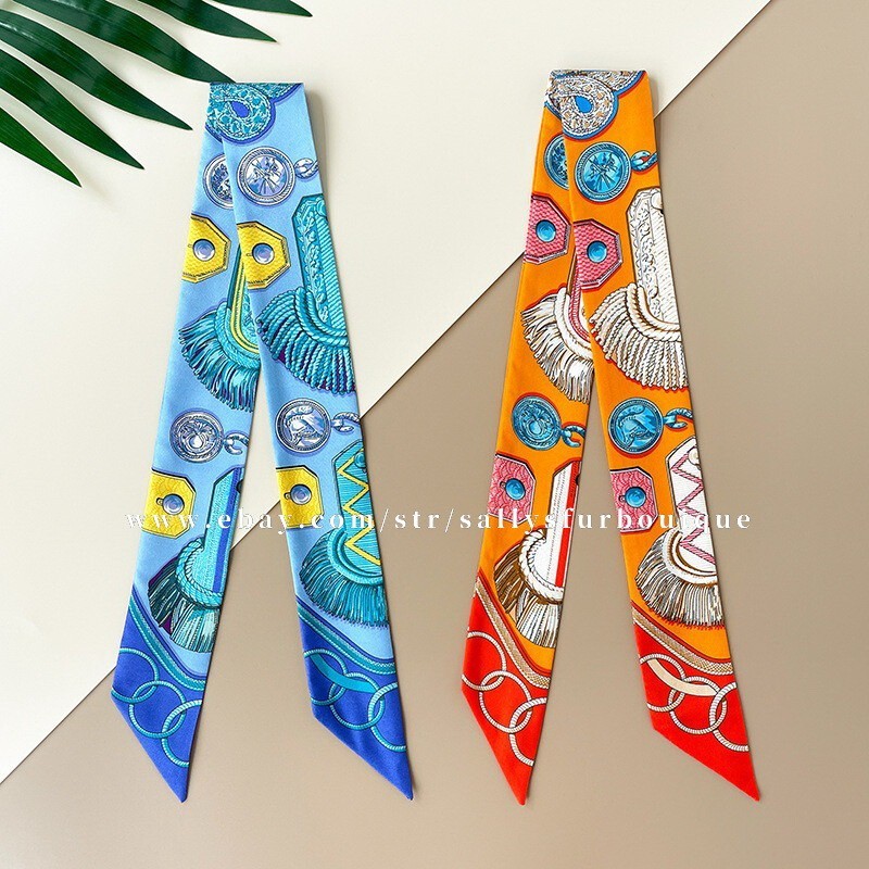 Sallys Boutique 18 Momme Twill Silk Scarf Ribbon Tassels Hair Necktie Headband