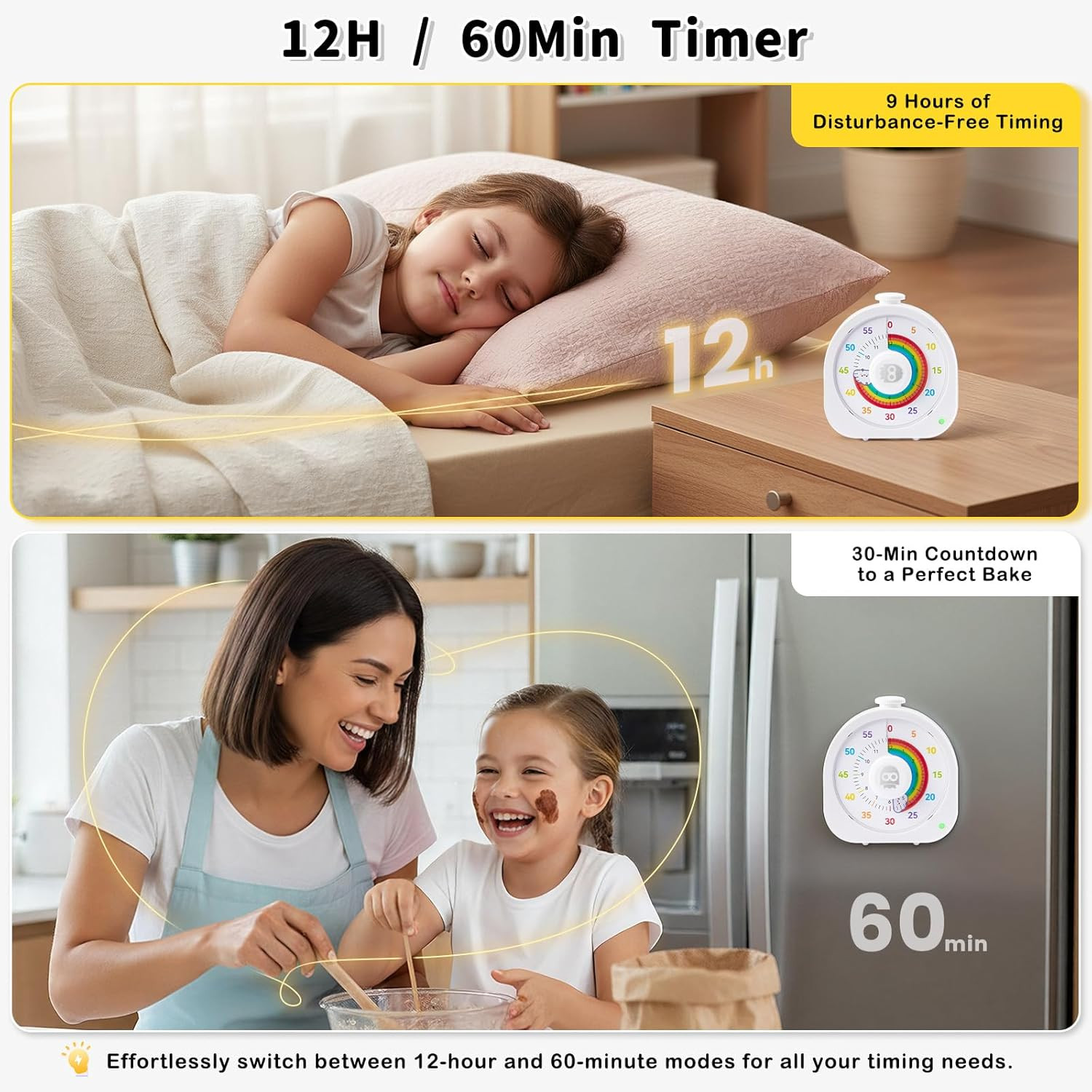 Visual Timer for Kids – 60Min/12H Rainbow Magnetic Timer for Classroom, Recharge