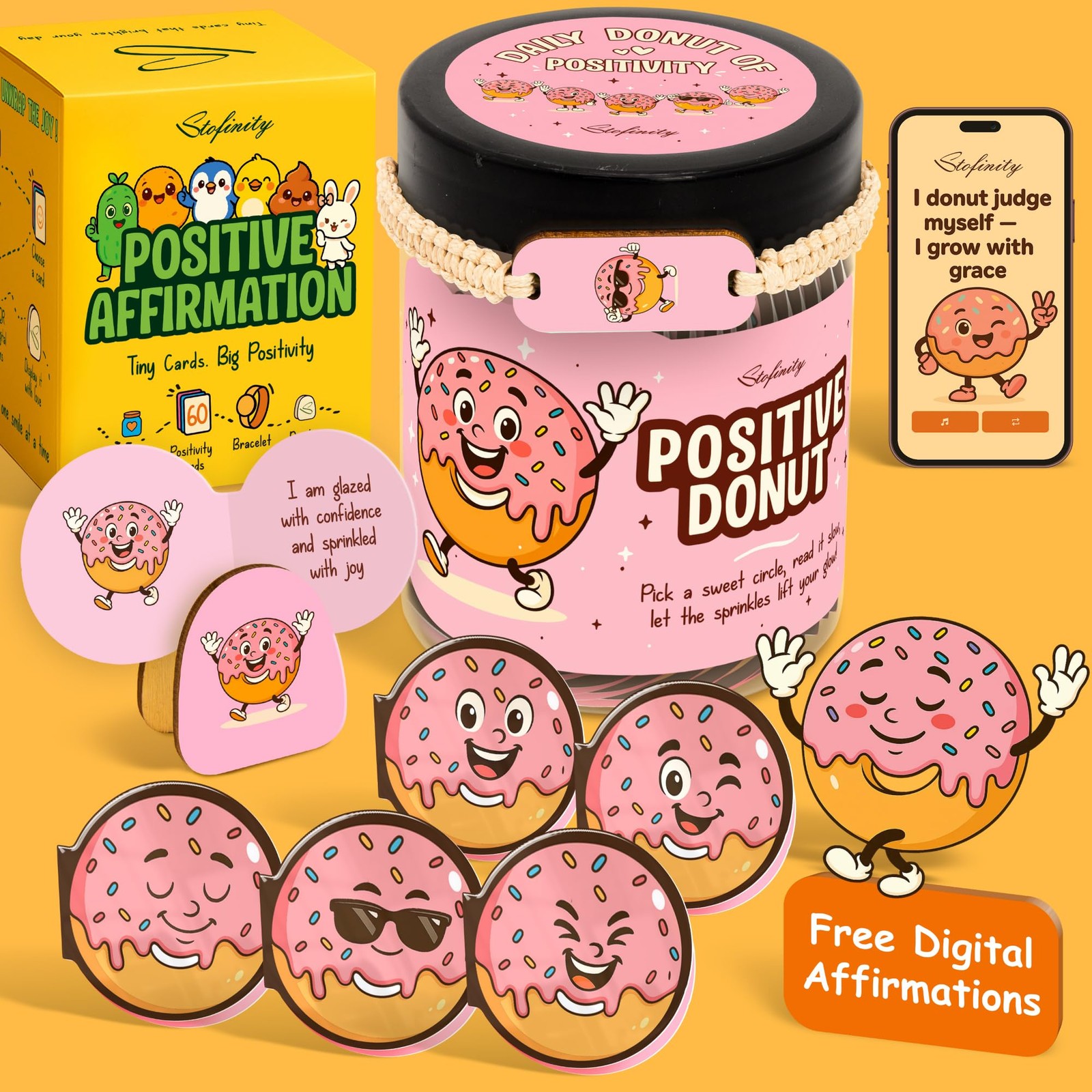 Stofinity Emotional Support Donut Jar - Funny Affirmation Jar, Positive
