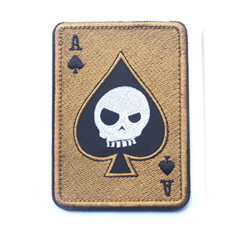 5PCS ACE OF SPADES GRIM REAPER DEATH CARD HOOK & LOOP PATCH EMBROIDERED