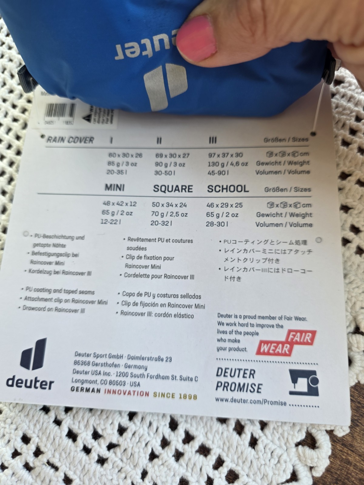 Deuter Rain Cover 3 School NWT- 45 To 90 Liters Outdoor Rain Protection Backpack