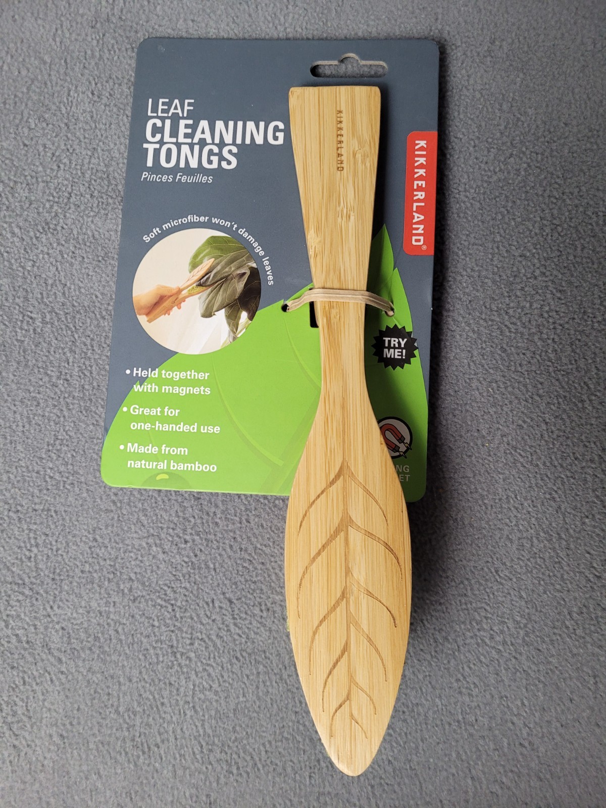 Kikkerland Leaf Cleaning Tongs Bamboo Magnetic One-Handed Use for Plant Leaves