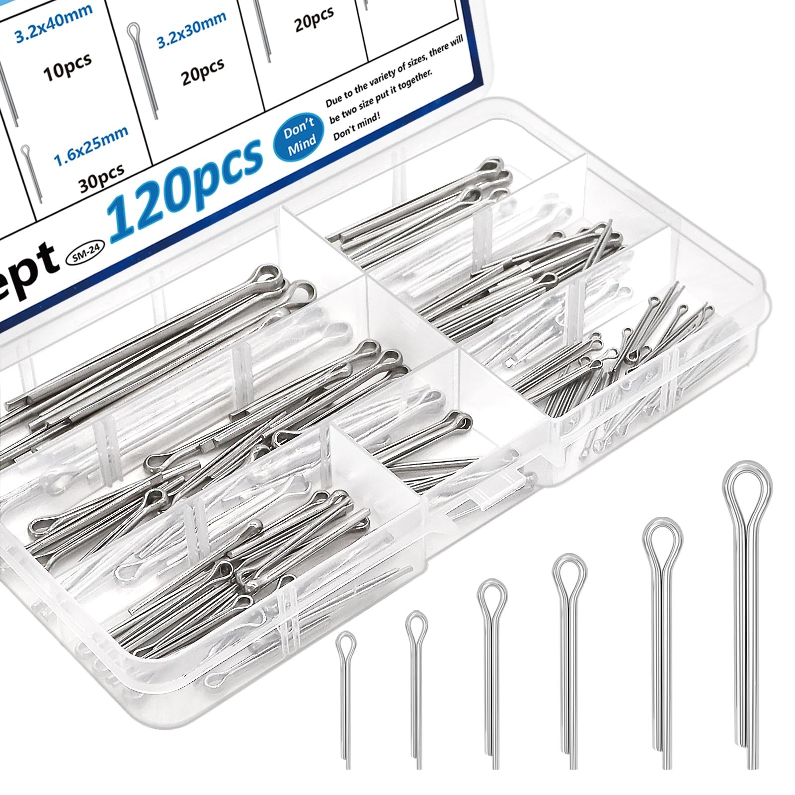 Seept 120Pcs Cotter Pins 304 Stainless Steel Cotter Pins Assortment Kit Tractor